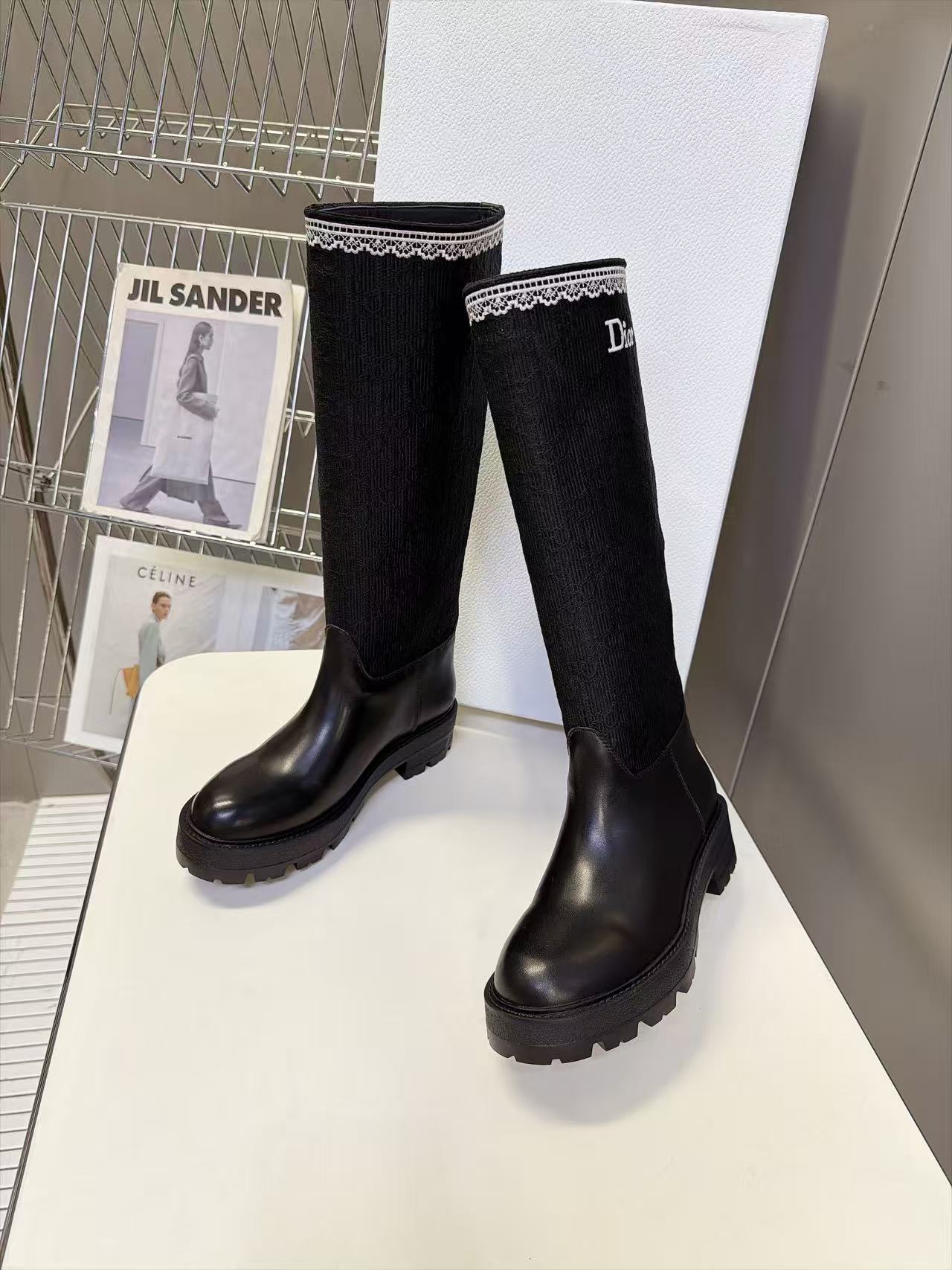 DIOR ハイクオリティ・レーストリム・ロングブーツ【50％割引+送料無料】