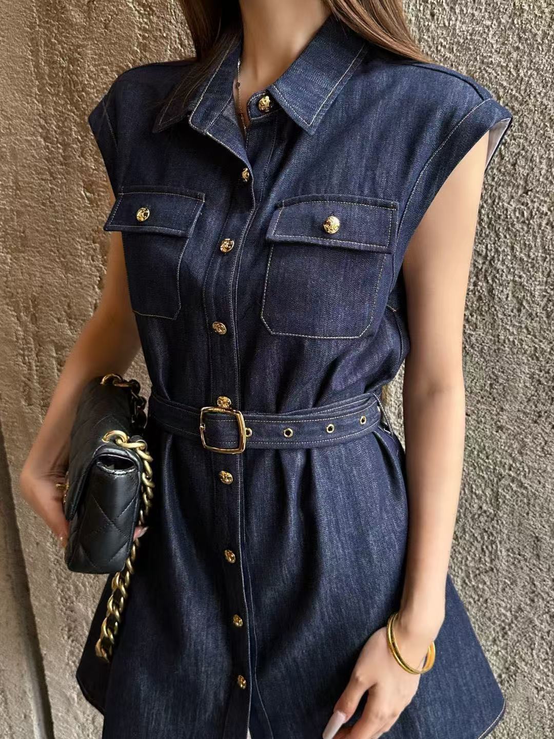 CELINE メタルボタン デニムワンピース【50％割引+送料無料】