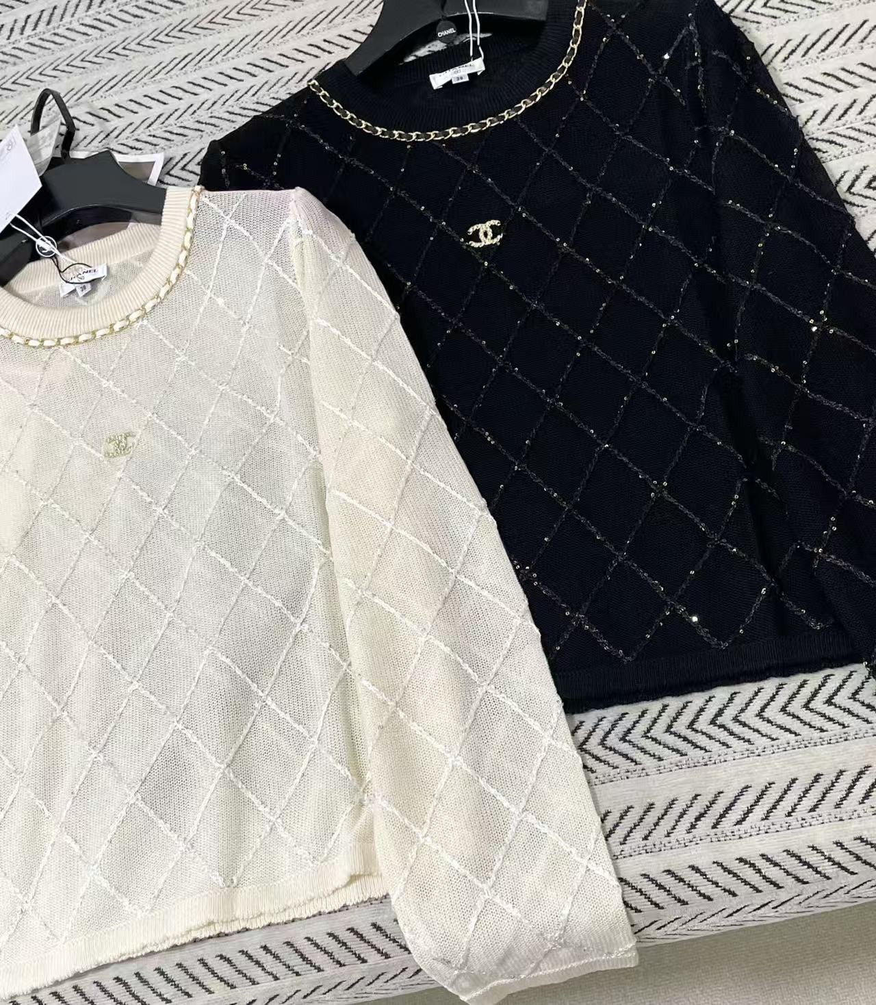 CHANE1 ダブルCチェックウールセーター【50％割引+送料無料】