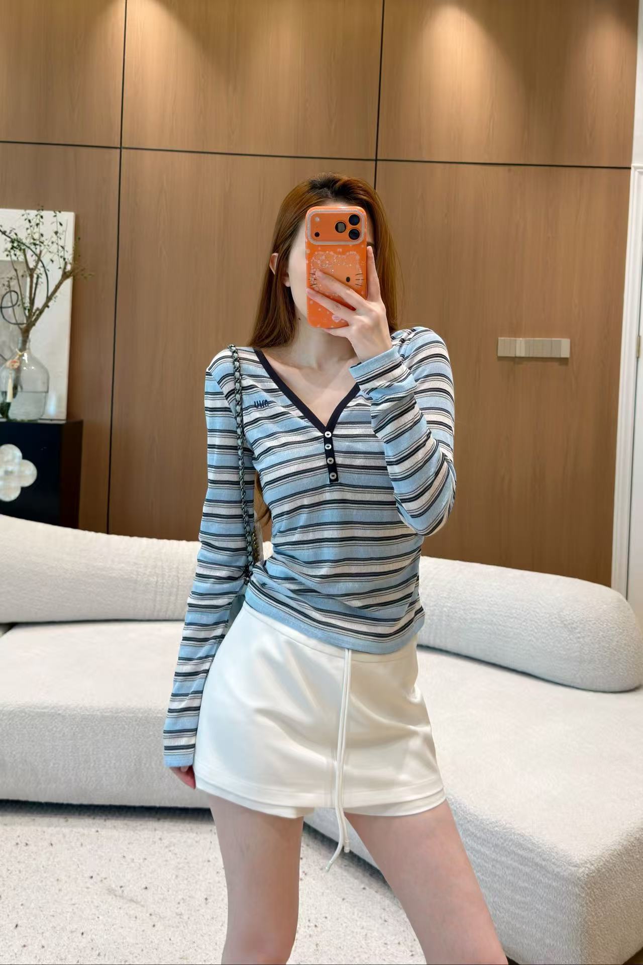 M1UM1U ストライプレター長袖Tシャツ【50％割引+送料無料】