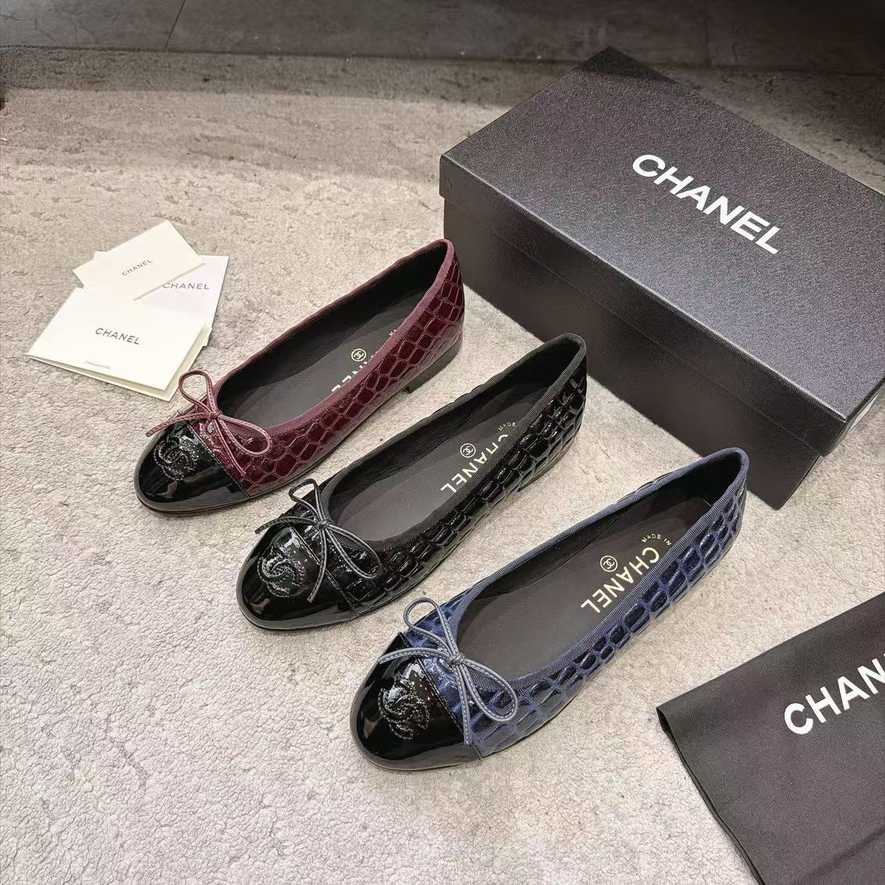 CHANE1 高品質ダブルCカラーブロックフラットシューズ【50％割引+送料無料】