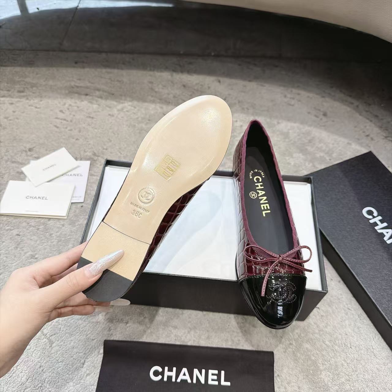 CHANE1 高品質ダブルCカラーブロックフラットシューズ【50％割引+送料無料】