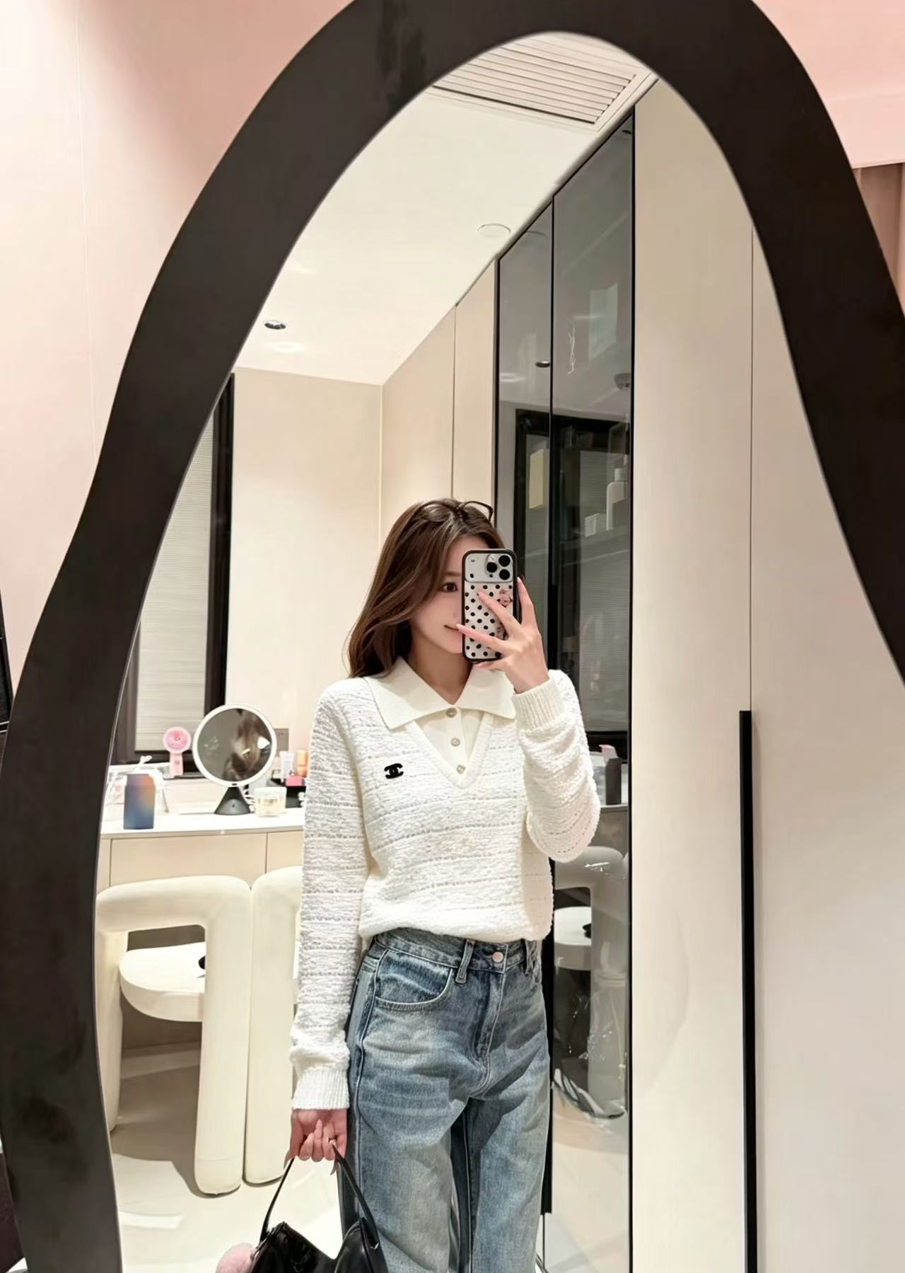CHANEL ダブルCロゴ入り襟付きウールセーター【50％割引+送料無料】