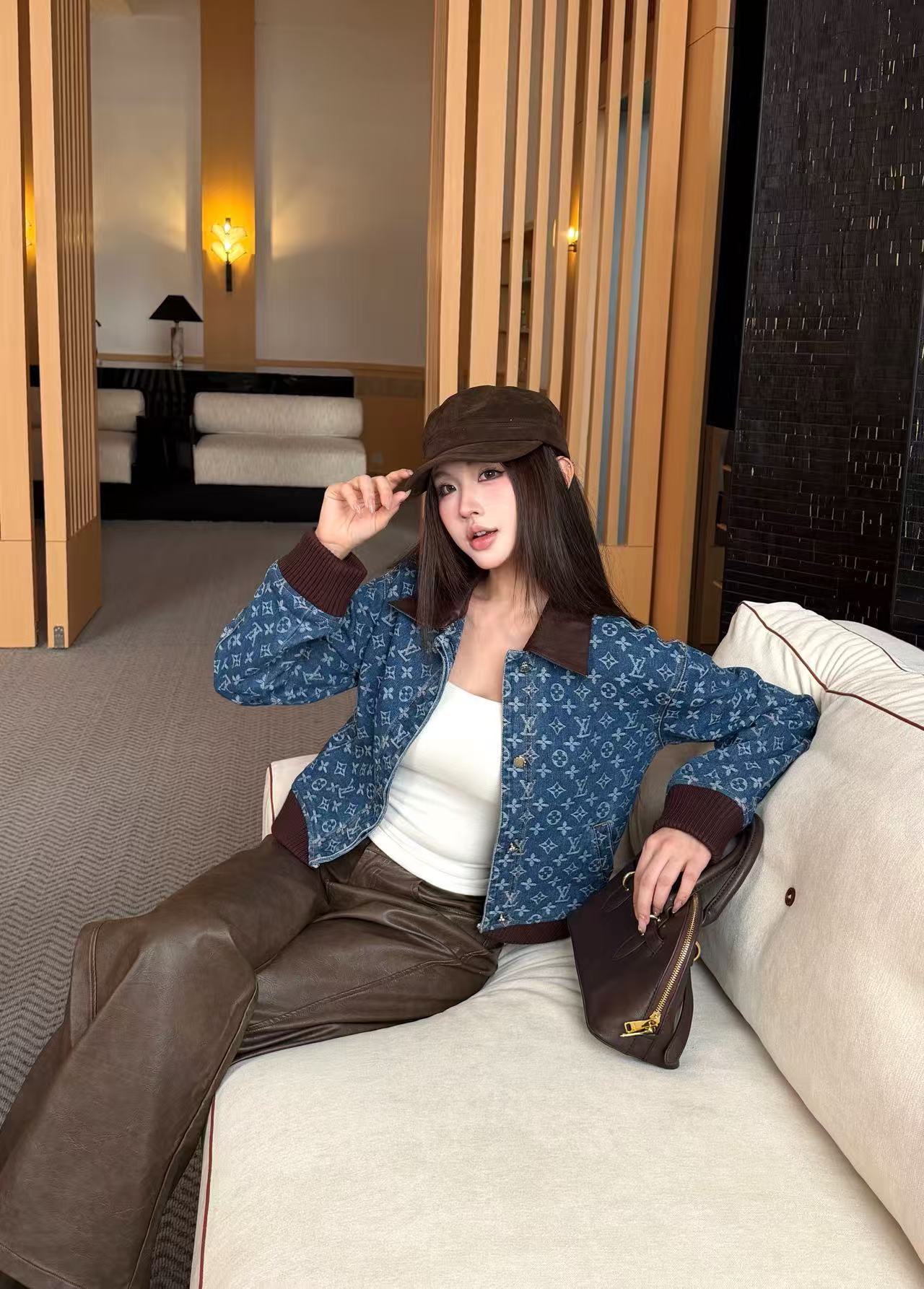 LV ハイクオリティ・プリント襟付きデニムジャケット【50％割引+送料無料】