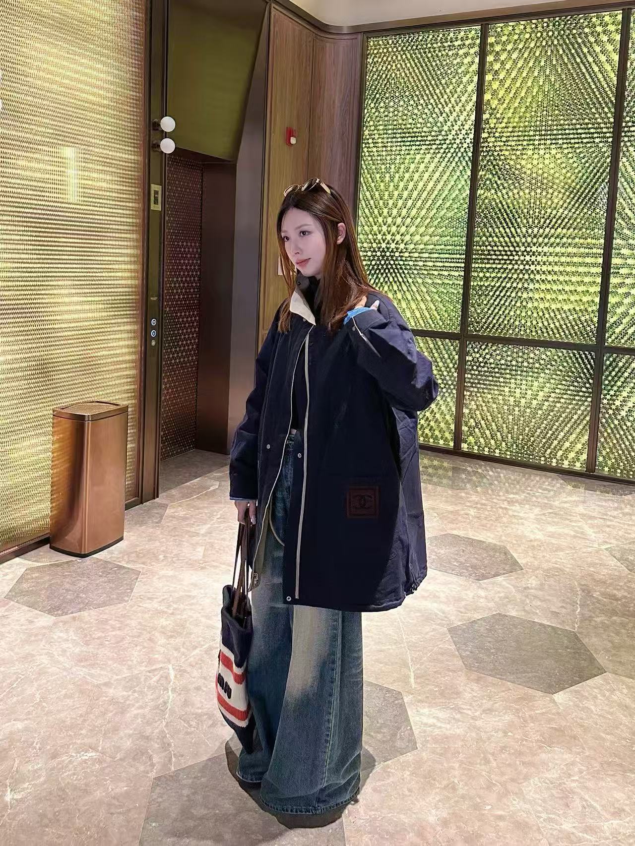 CHANEL ダブルCポケット付きロングコート【50％割引+送料無料】
