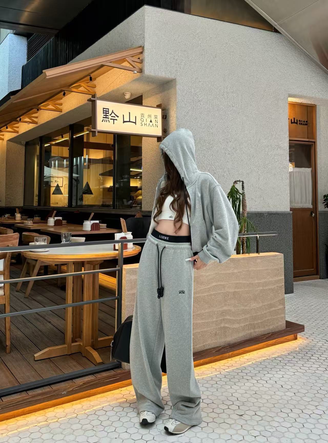 L0WEW フード付きジップアップジャケット＋パンツ ツーピースセット【50％割引+送料無料】