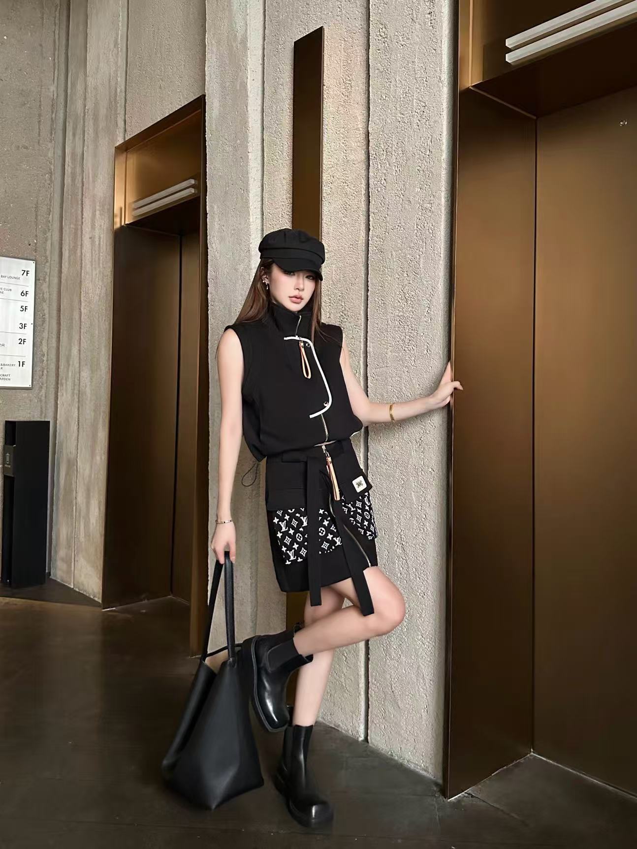 LV ジップアップベスト＆スカート セットアップ【50％割引+送料無料】