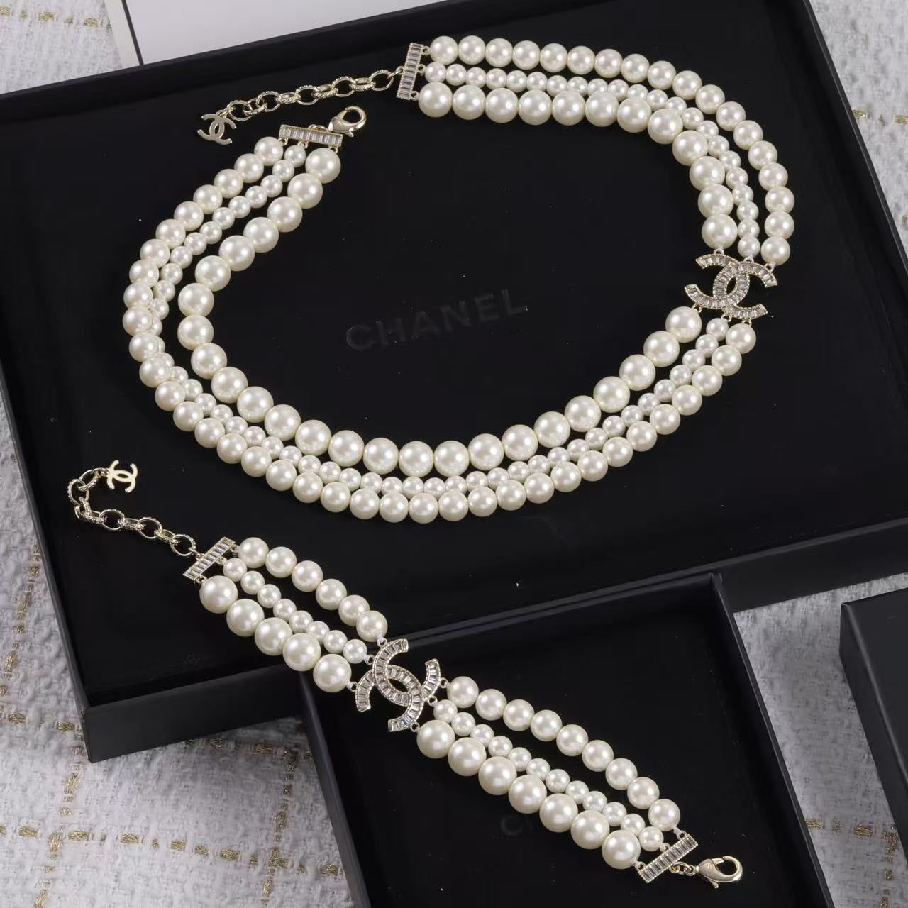 CHANE1 ダブルC ダイヤモンドブレスレット＋ネックレス ツーピースセット【50％割引+送料無料】