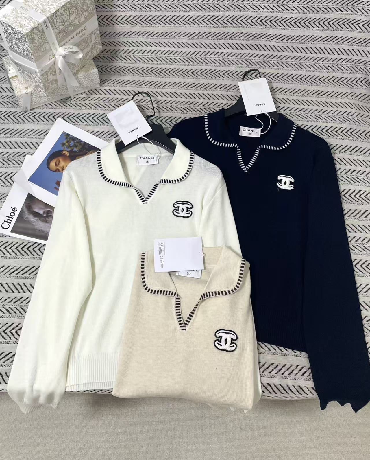CHANEL ダブルCロゴ入り襟付きウールセーター【50％割引+送料無料】