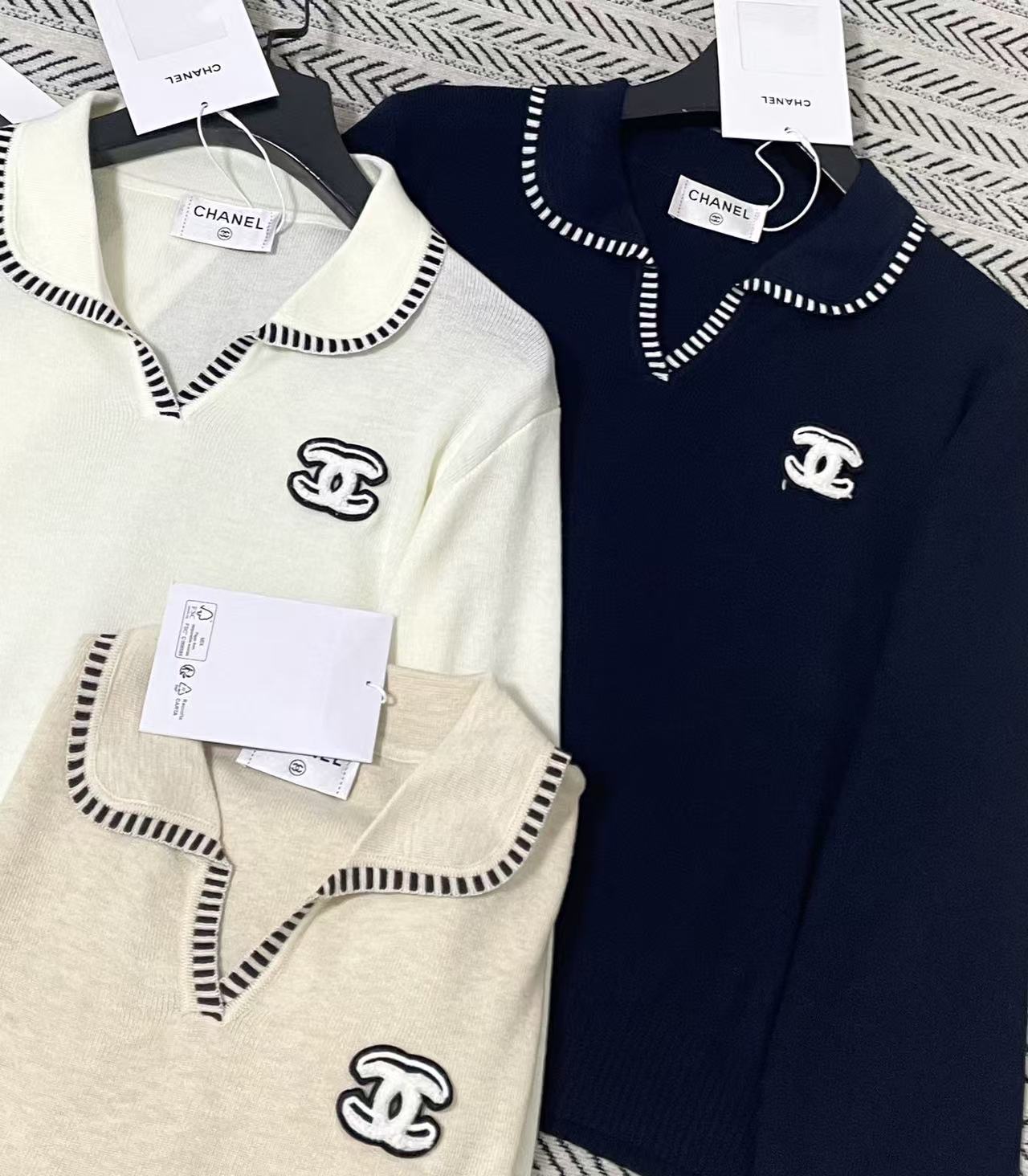 CHANEL ダブルCロゴ入り襟付きウールセーター【50％割引+送料無料】