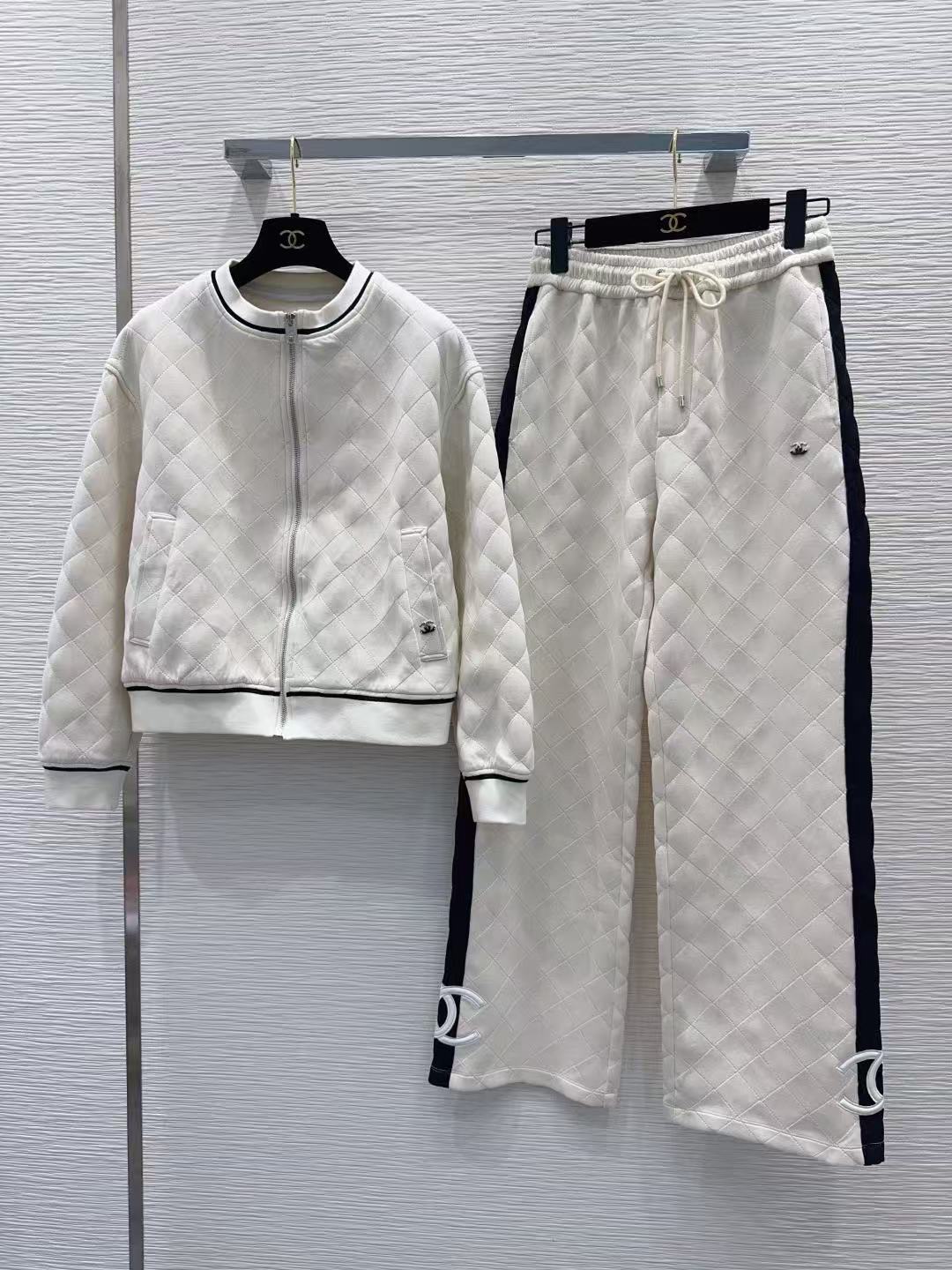 CHANE1 チェック柄コート＋パンツ ツーピースセット【50％割引+送料無料】