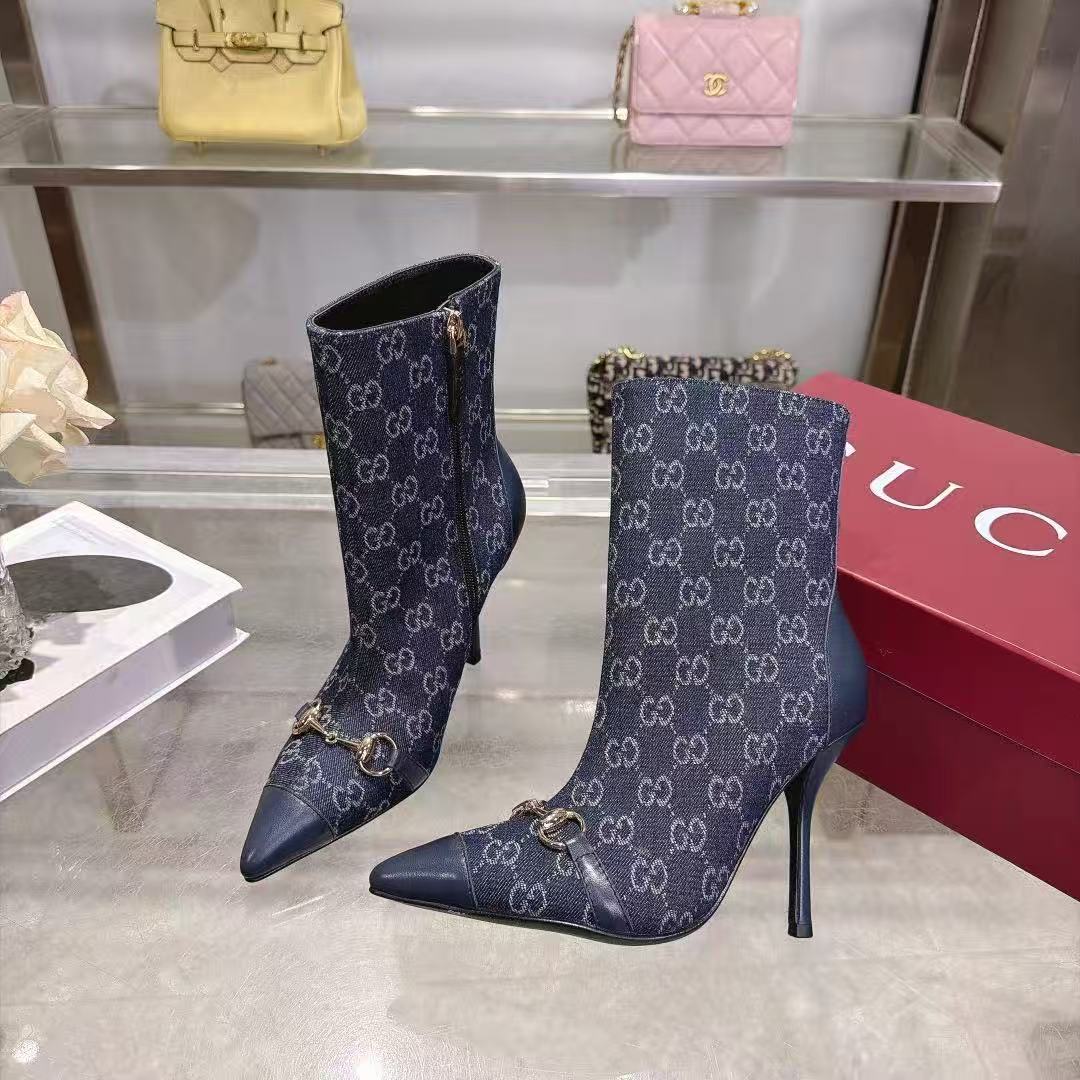 GUCCI ハイクオリティ・ジャカード・ポインテッドトゥ・ショートブーツ【50％割引+送料無料】