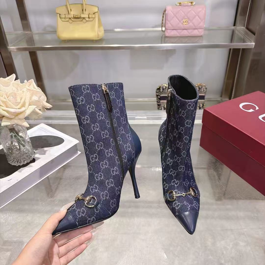 GUCCI ハイクオリティ・ジャカード・ポインテッドトゥ・ショートブーツ【50％割引+送料無料】