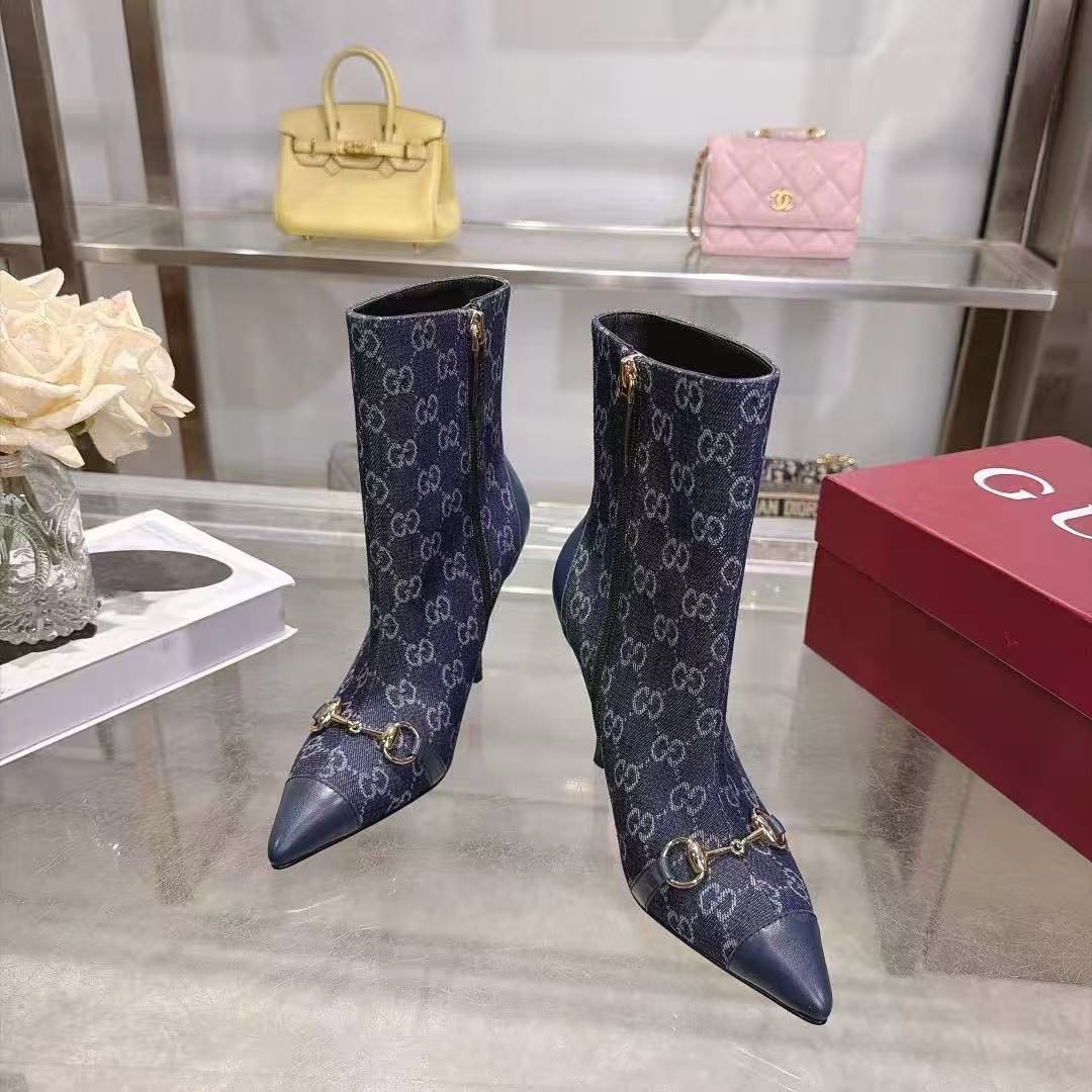 GUCCI ハイクオリティ・ジャカード・ポインテッドトゥ・ショートブーツ【50％割引+送料無料】