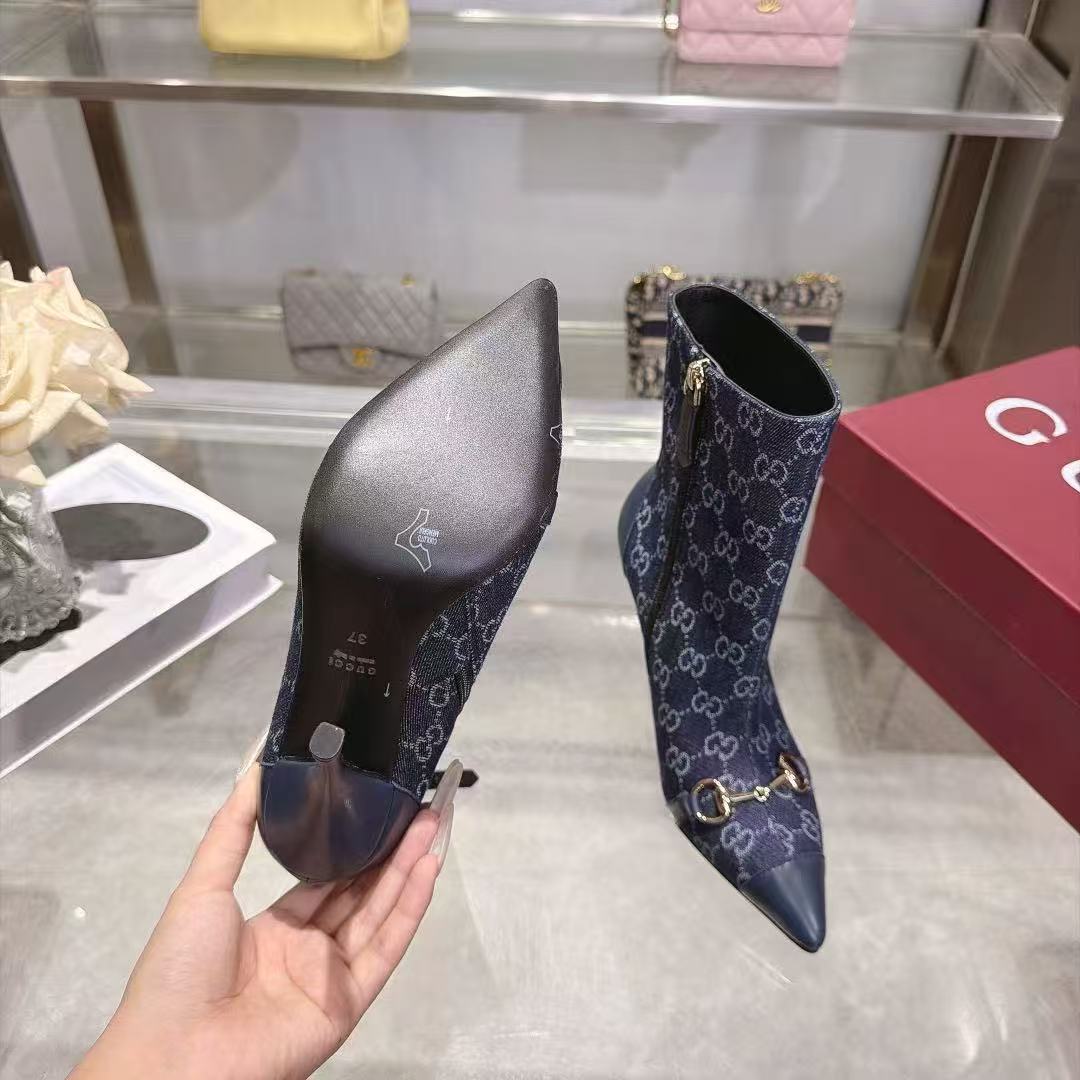 GUCCI ハイクオリティ・ジャカード・ポインテッドトゥ・ショートブーツ【50％割引+送料無料】