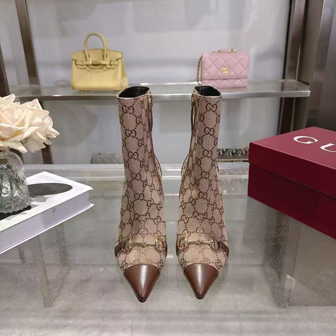 GUCCI ハイクオリティ・ジャカード・ポインテッドトゥ・ショートブーツ【50％割引+送料無料】