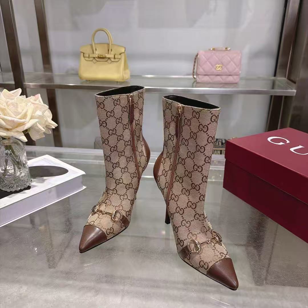 GUCCI ハイクオリティ・ジャカード・ポインテッドトゥ・ショートブーツ【50％割引+送料無料】