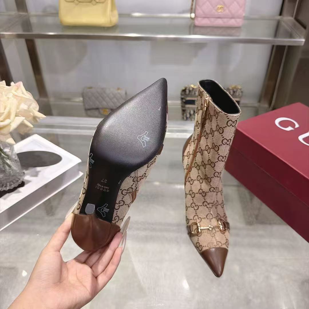 GUCCI ハイクオリティ・ジャカード・ポインテッドトゥ・ショートブーツ【50％割引+送料無料】