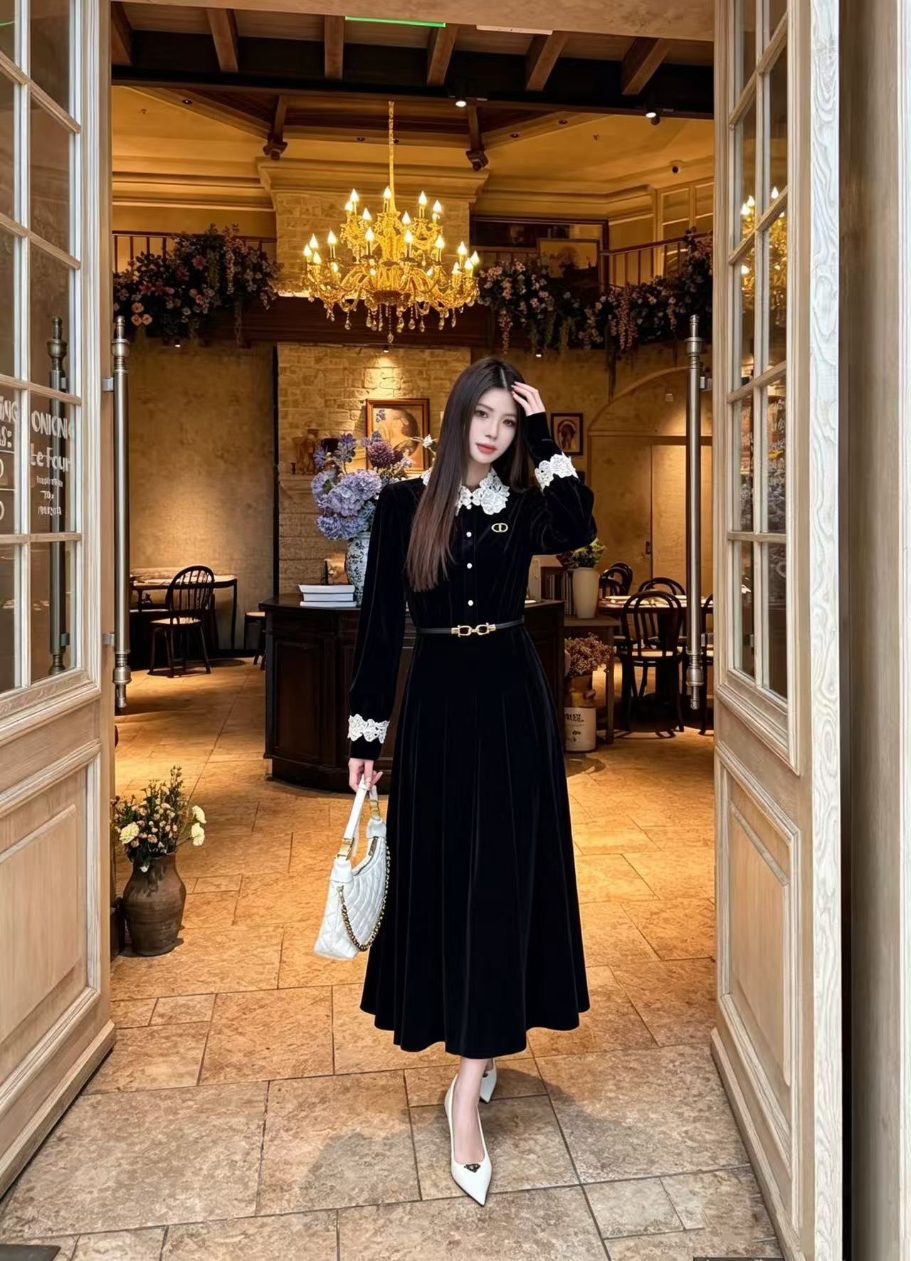 DIOR CD ベロア長袖ワンピース【50％割引+送料無料】
