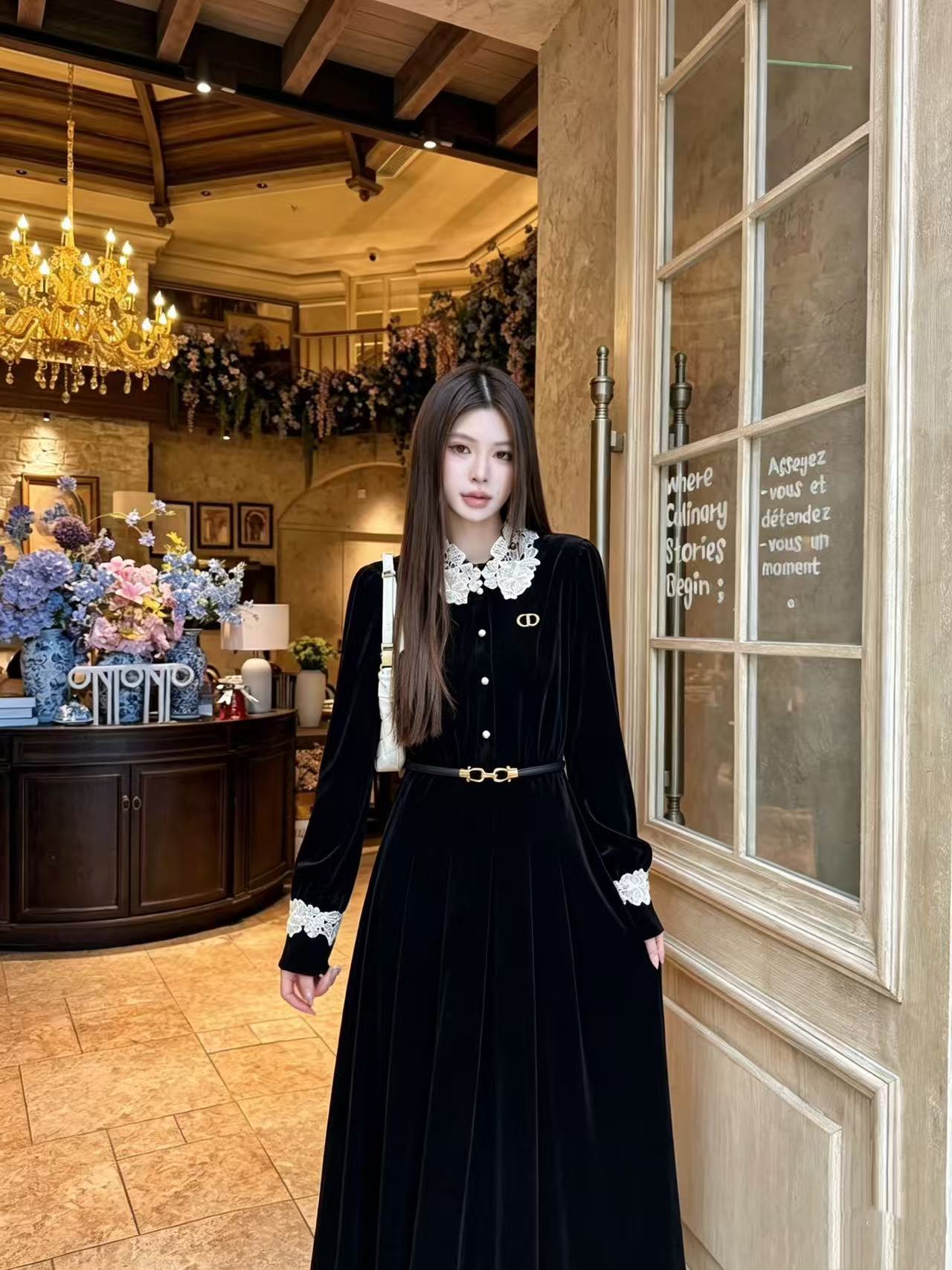 DIOR CD ベロア長袖ワンピース【50％割引+送料無料】