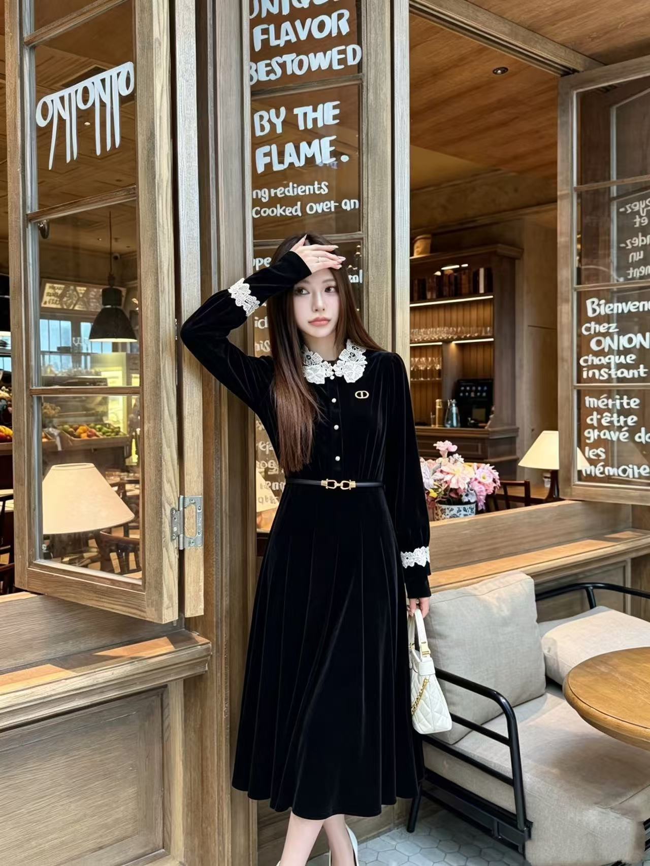 DIOR CD ベロア長袖ワンピース【50％割引+送料無料】
