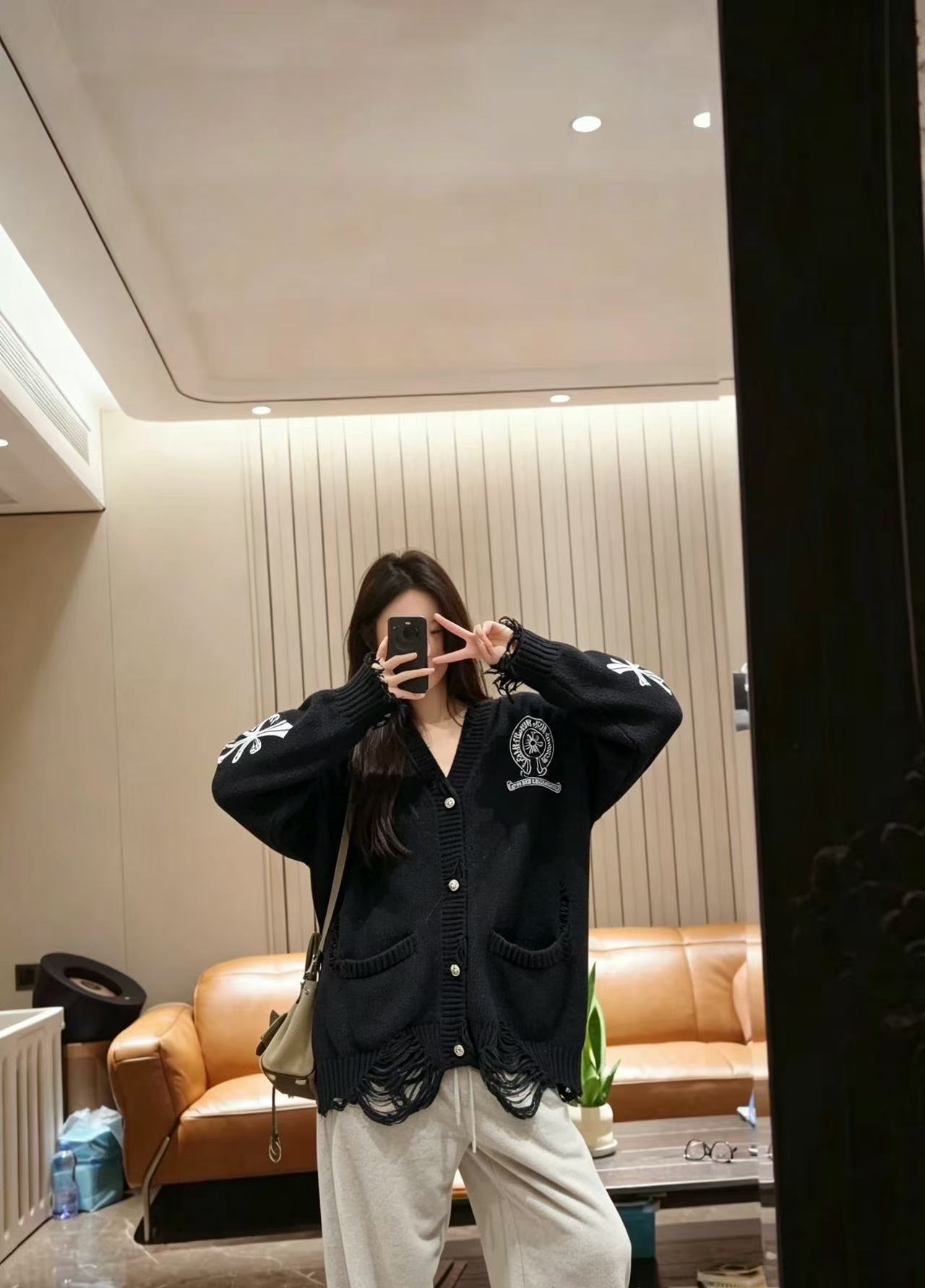 Chrome Hearts サンスクリット文字 ダメージ加工 ウールカーディガン【50％割引+送料無料】