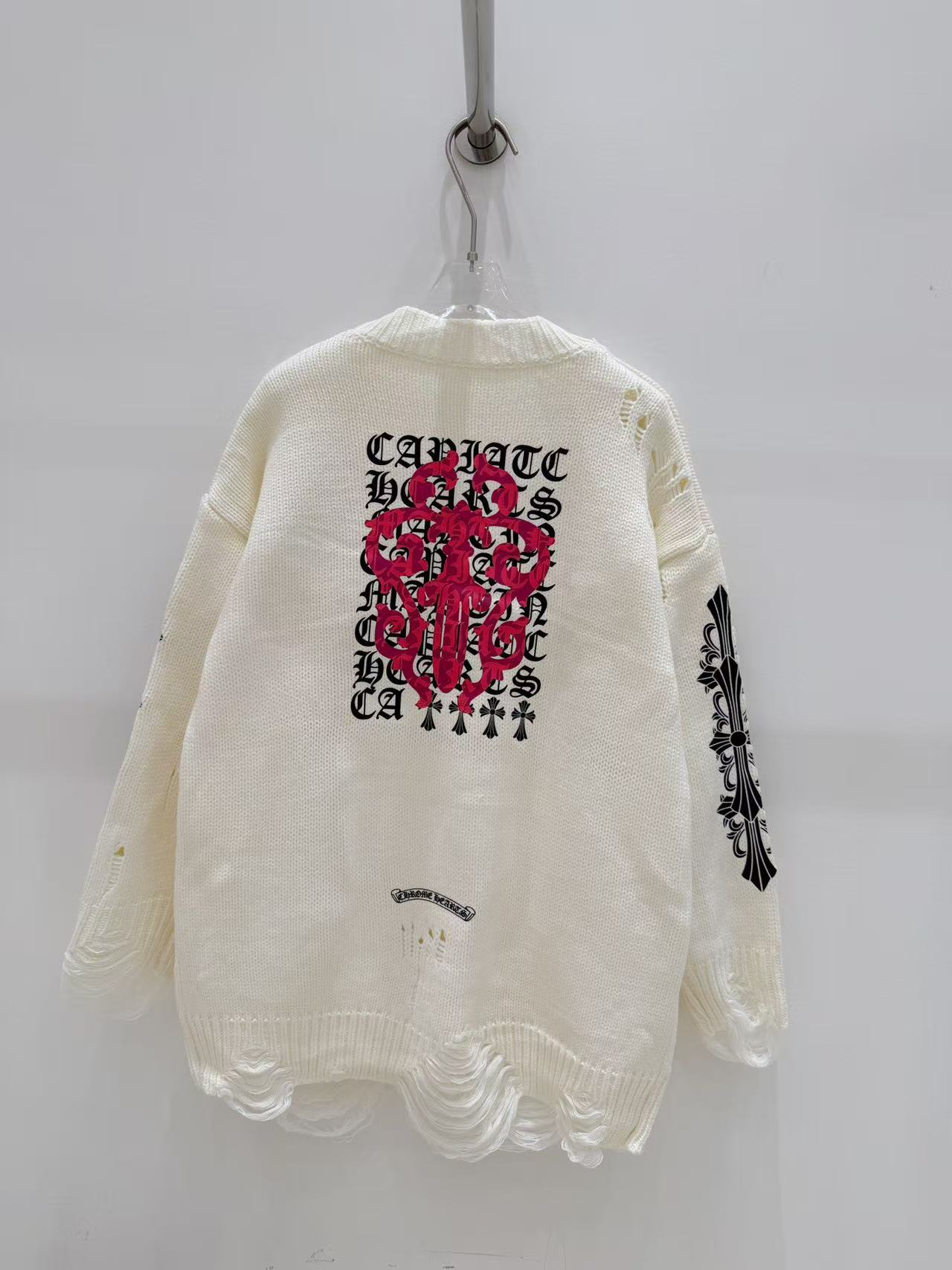 Chrome Hearts サンスクリット文字 ダメージ加工 ウールカーディガン【50％割引+送料無料】