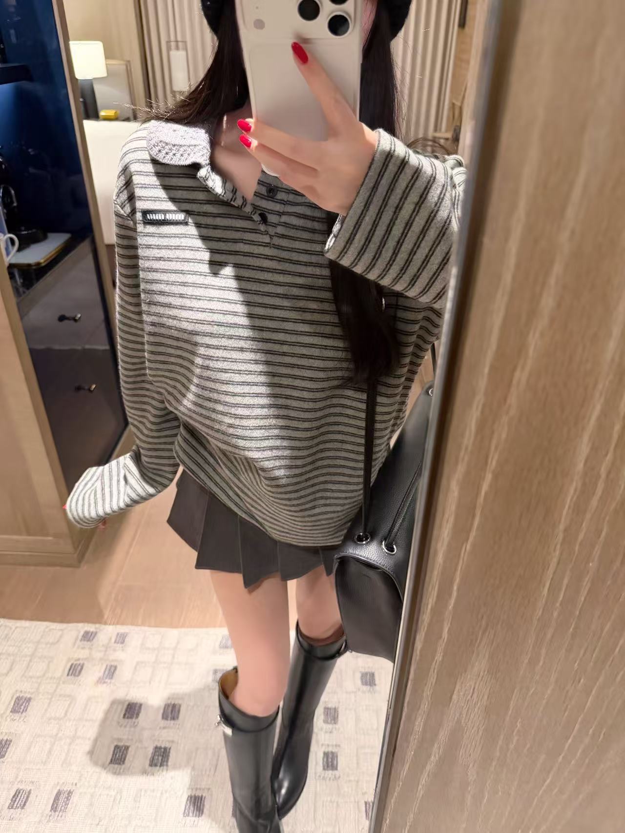 M1UM1U ボーダー襟付きTシャツ【50％割引+送料無料】