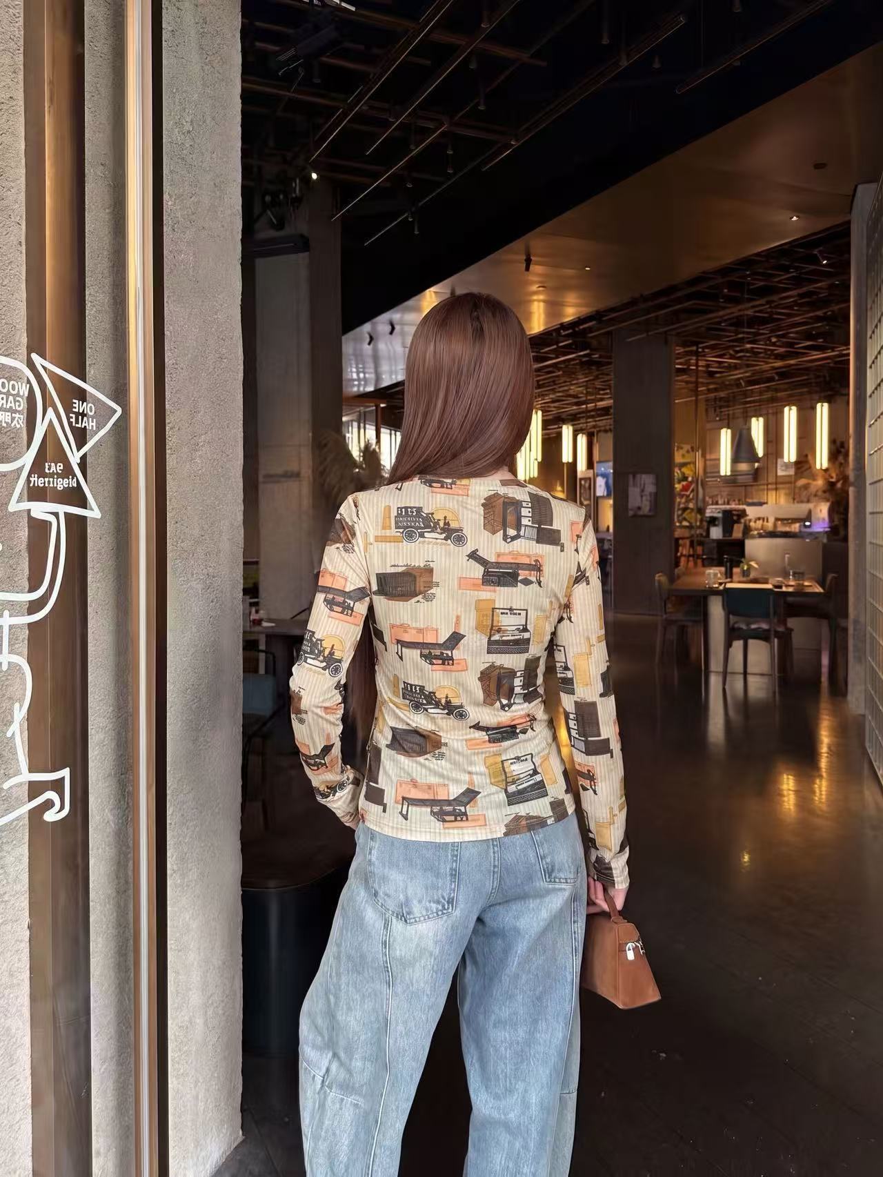 LVプリント長袖Tシャツ【50％割引+送料無料】