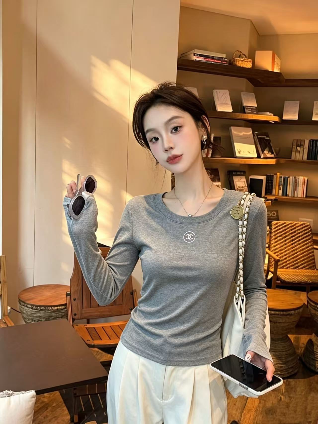 CHANE1 シンプルダブルC長袖Tシャツ【50％割引+送料無料】