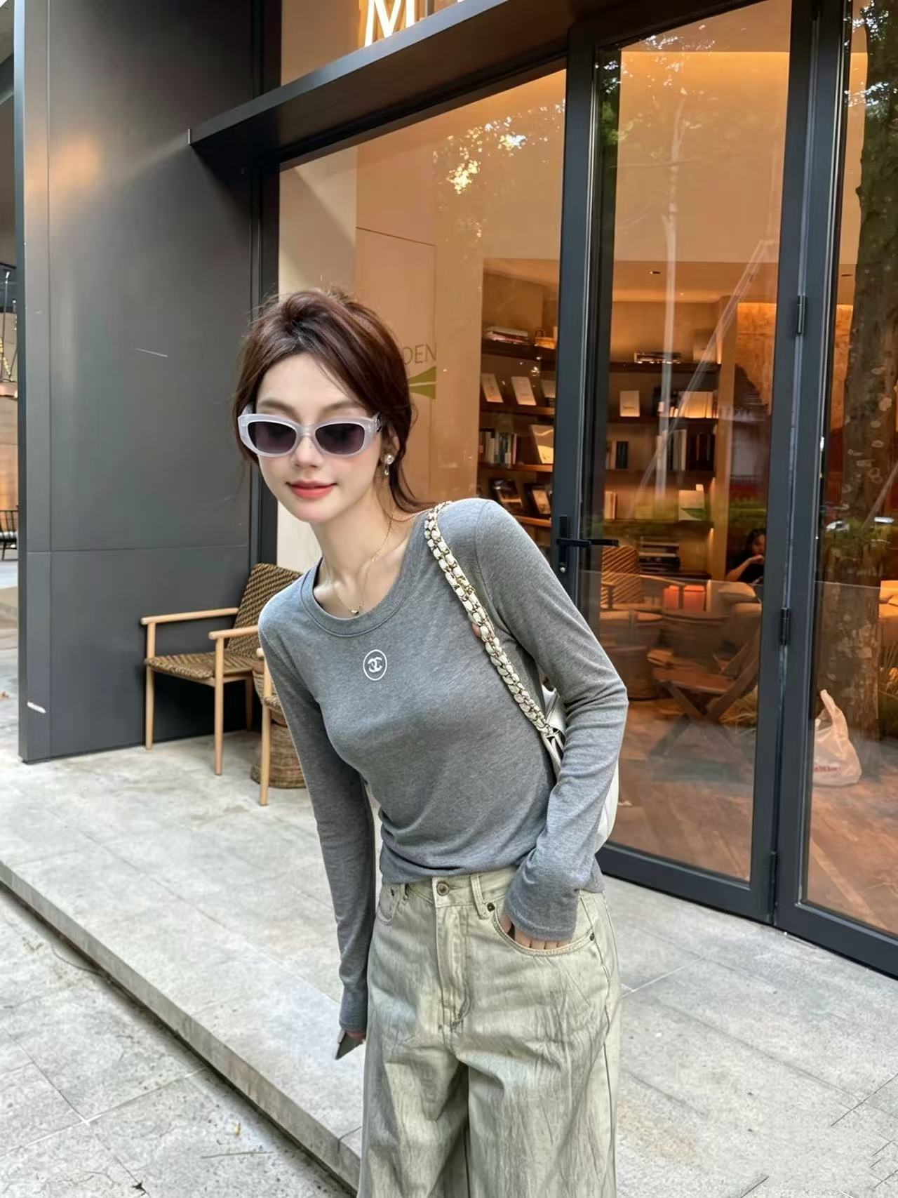CHANE1 シンプルダブルC長袖Tシャツ【50％割引+送料無料】