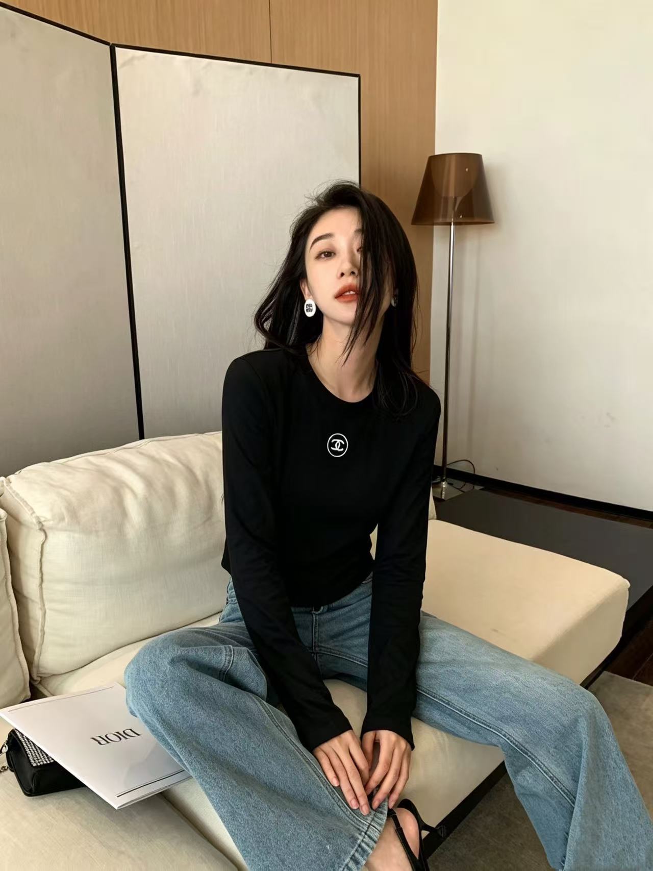 CHANE1 シンプルダブルC長袖Tシャツ【50％割引+送料無料】