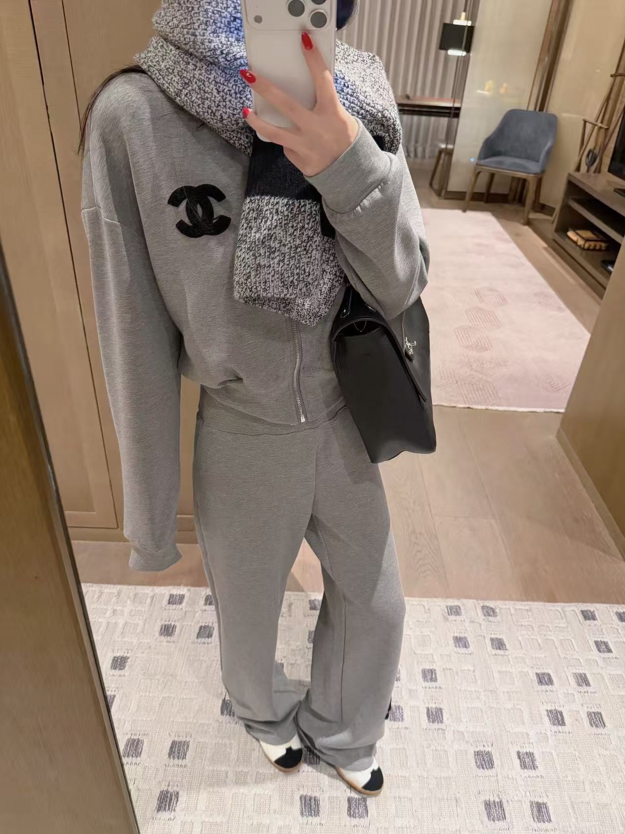 CHANE1 ダブルCジッパージャケット＋パンツ ツーピースセット【50％割引+送料無料】