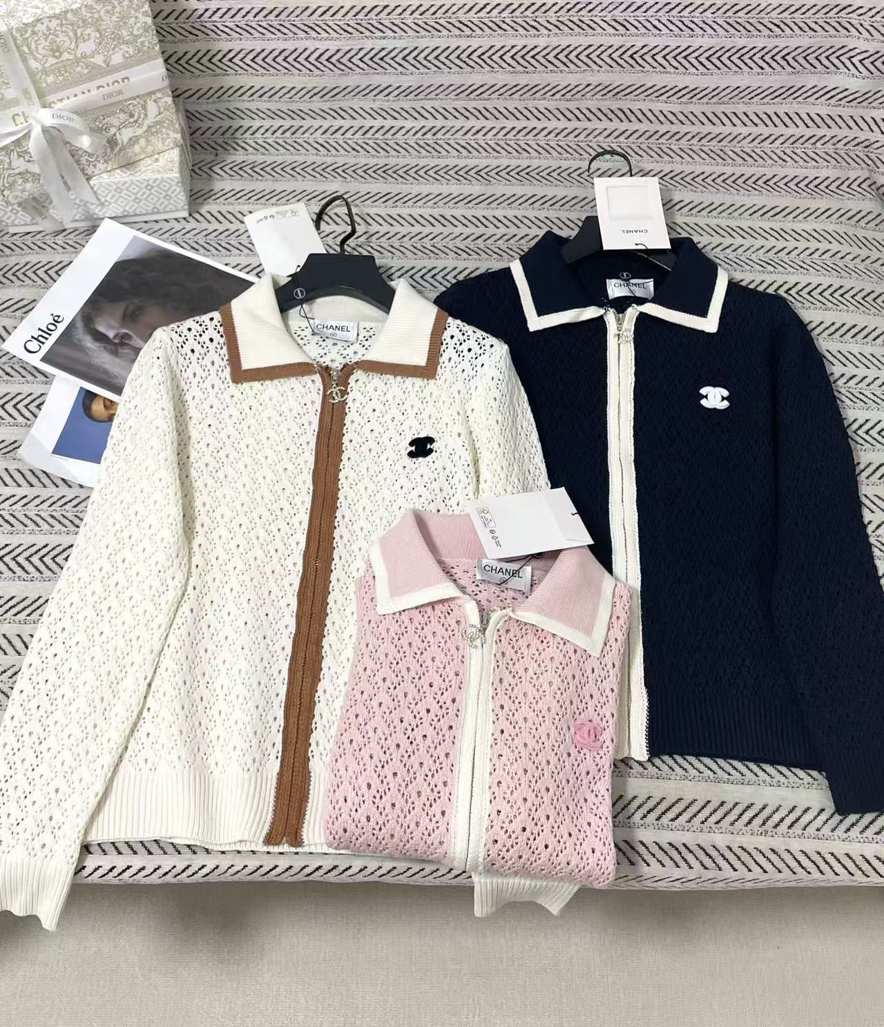 CHANEL ダブルC 透かし編みウールカーディガン【50％割引+送料無料】