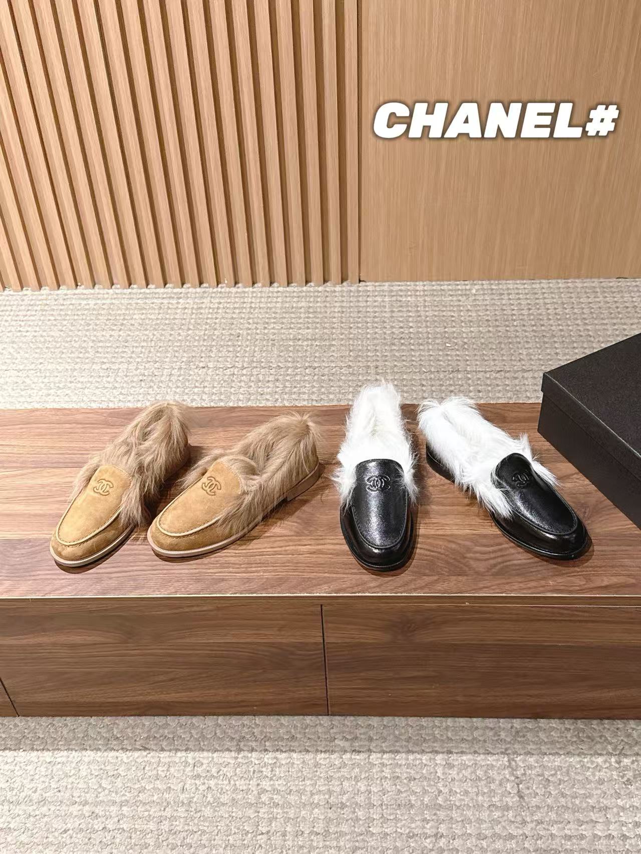 CHANEL 高品質スエード＆ラビットファー フラットシューズ【50％割引+送料無料】
