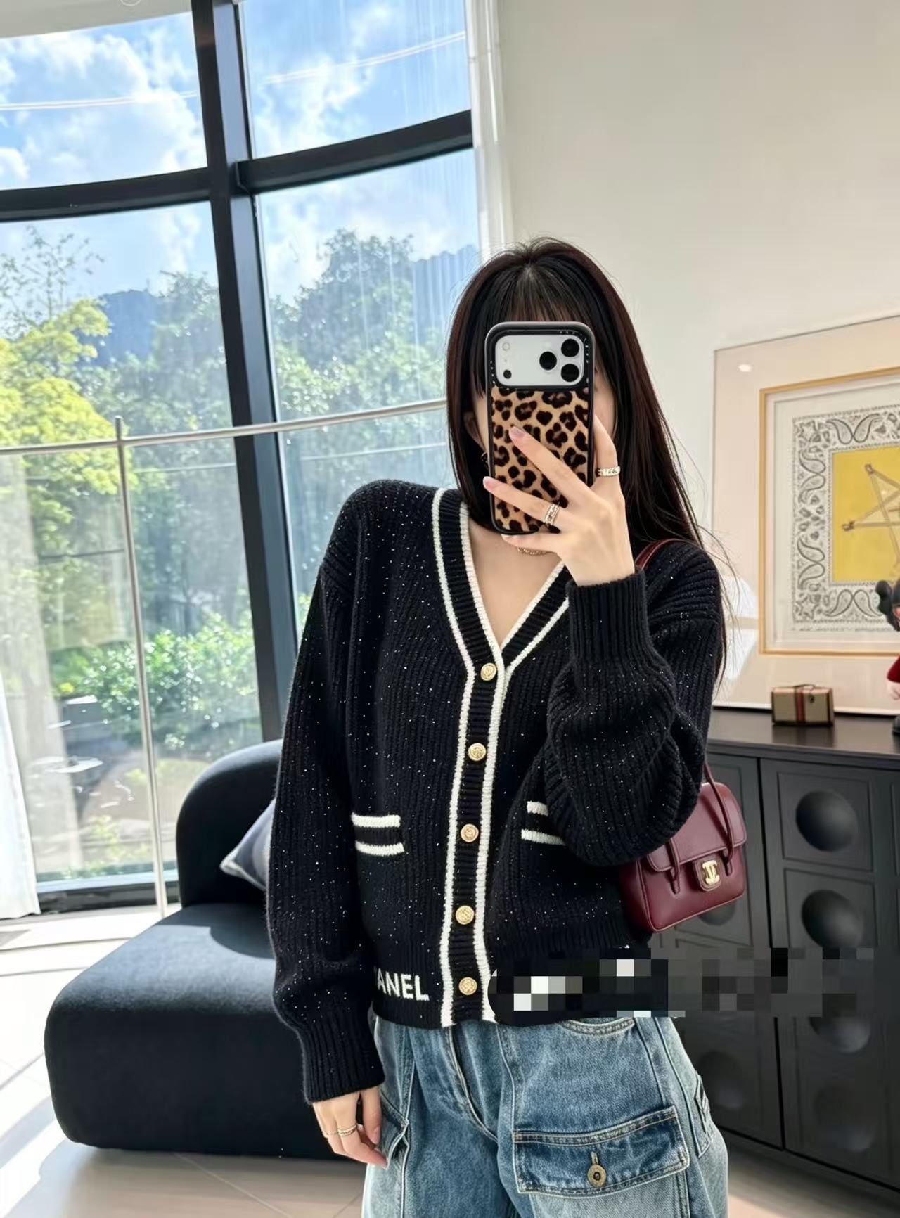 CHANEL スパンコール Vネック ウールカーディガン【50％割引+送料無料】