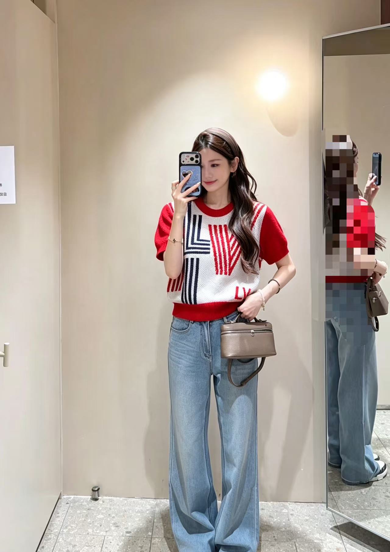 LV バイカラー ウール半袖ニット【50％割引+送料無料】