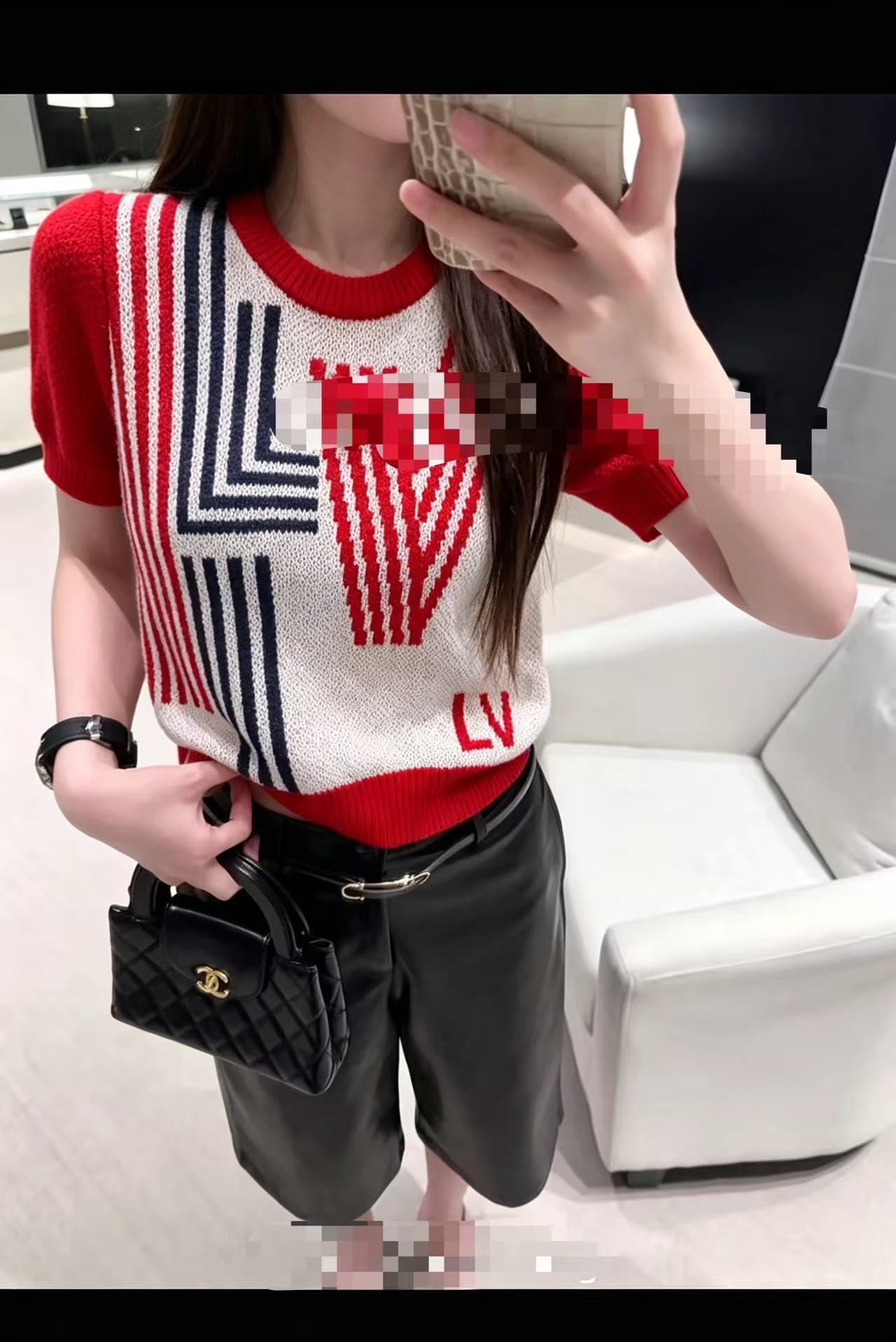 LV バイカラー ウール半袖ニット【50％割引+送料無料】