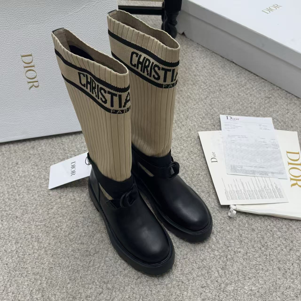 DIOR ハイクオリティ・ロゴ入り牛革ロングブーツ【50％割引+送料無料】