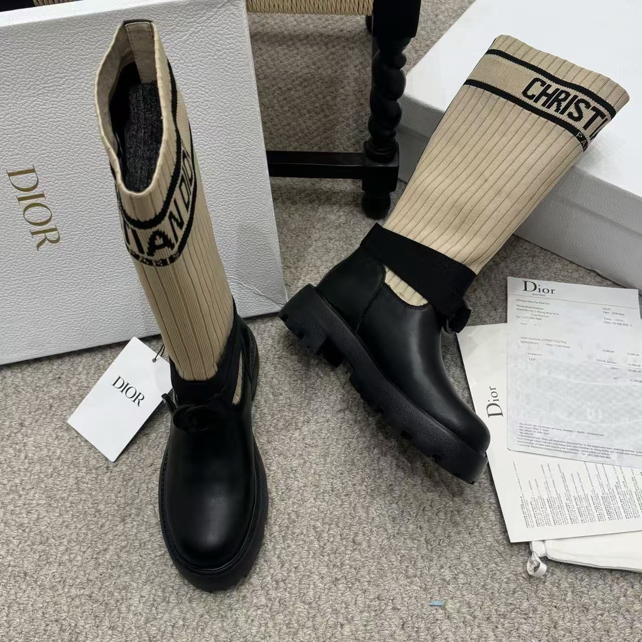 DIOR ハイクオリティ・ロゴ入り牛革ロングブーツ【50％割引+送料無料】