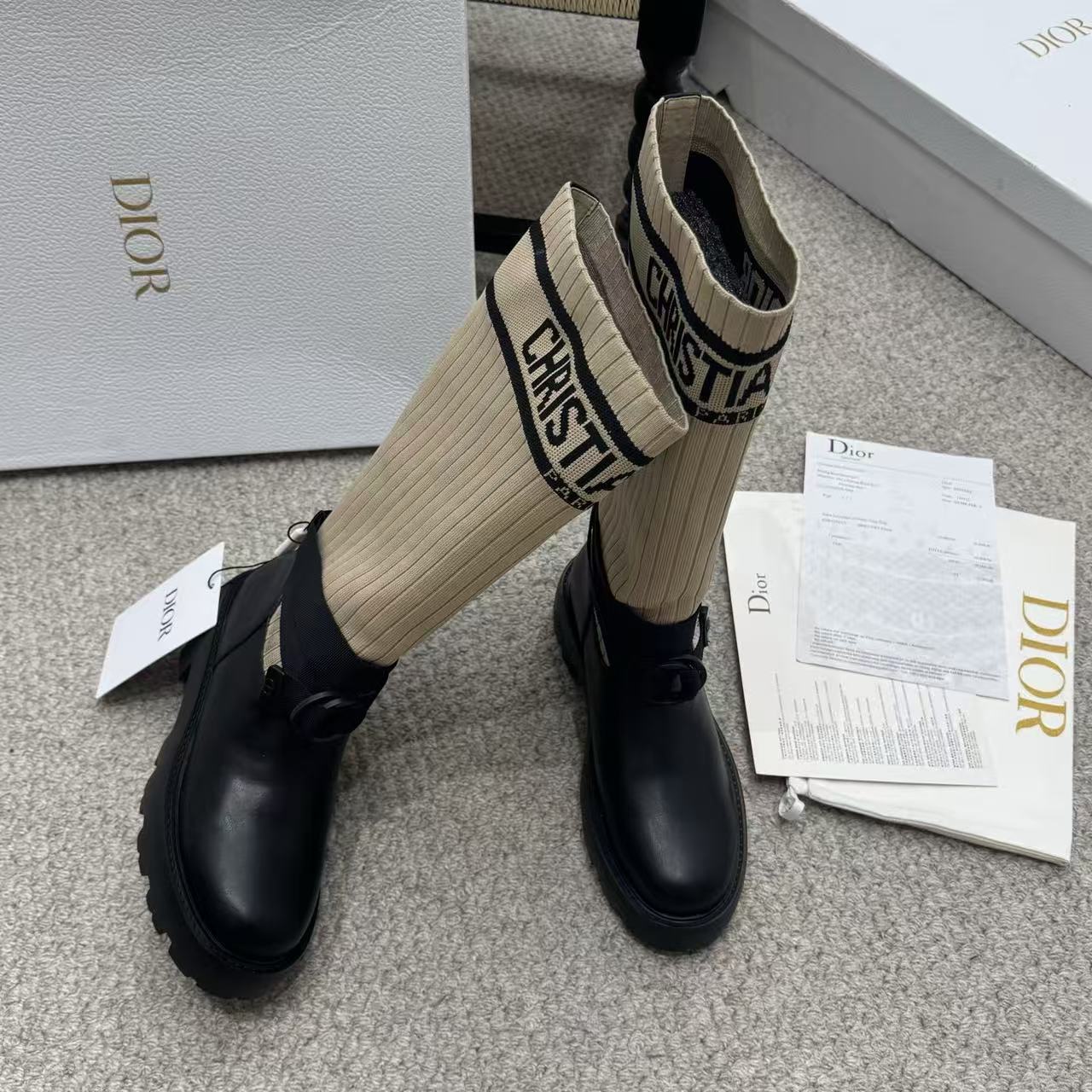 DIOR ハイクオリティ・ロゴ入り牛革ロングブーツ【50％割引+送料無料】