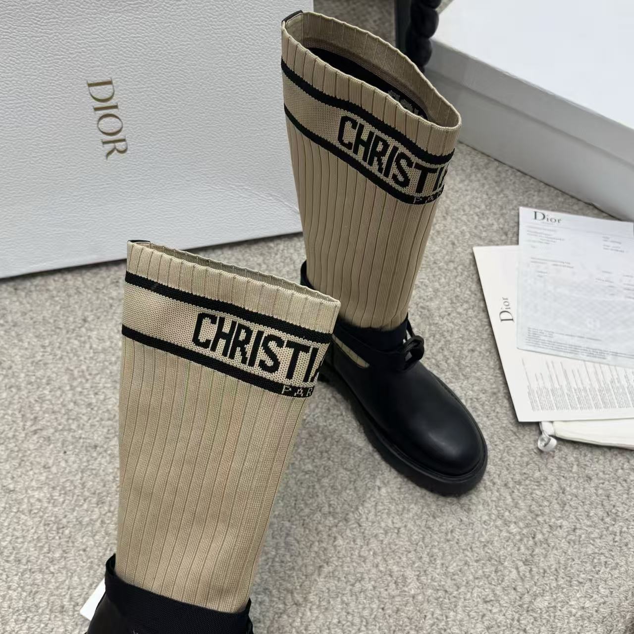 DIOR ハイクオリティ・ロゴ入り牛革ロングブーツ【50％割引+送料無料】
