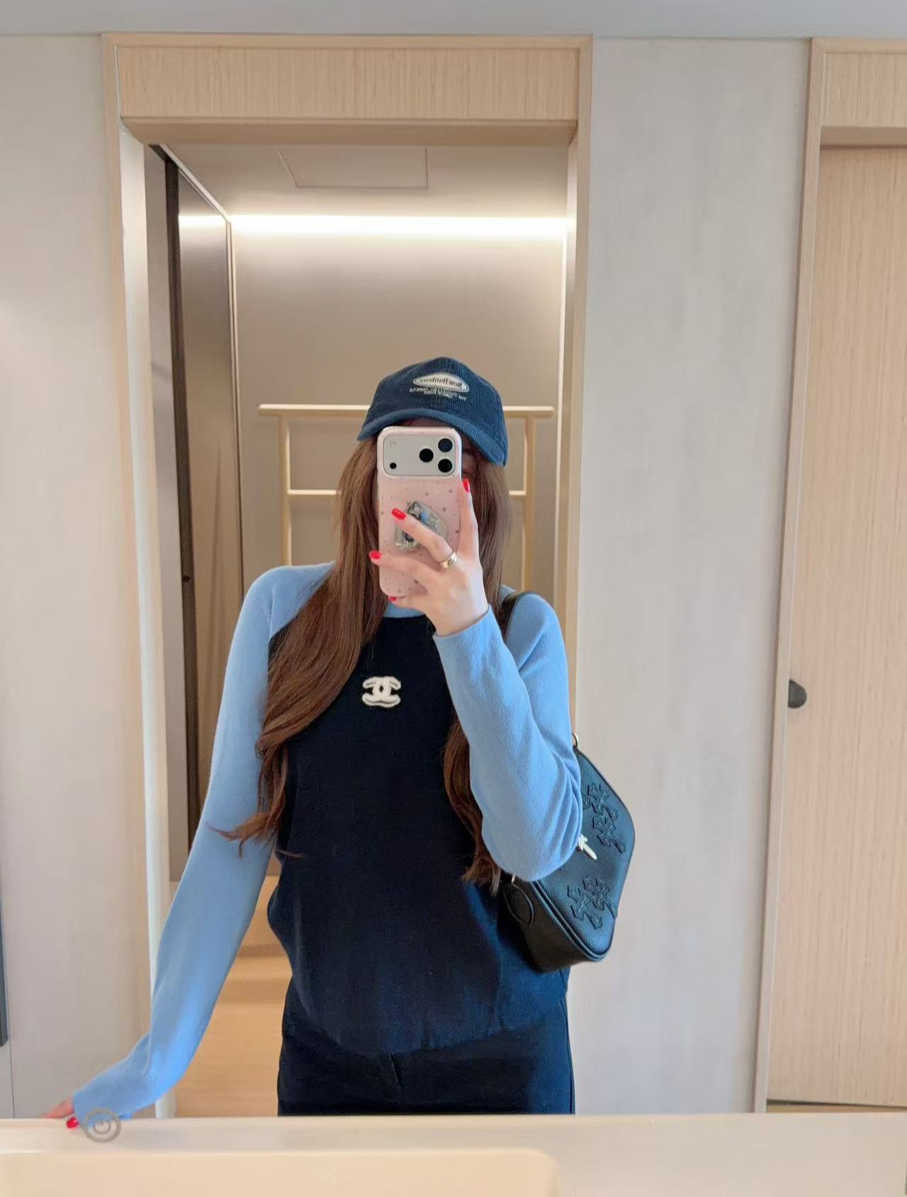 CHANE1 ダブルC カラーブロック 長袖Tシャツ【50％割引+送料無料】