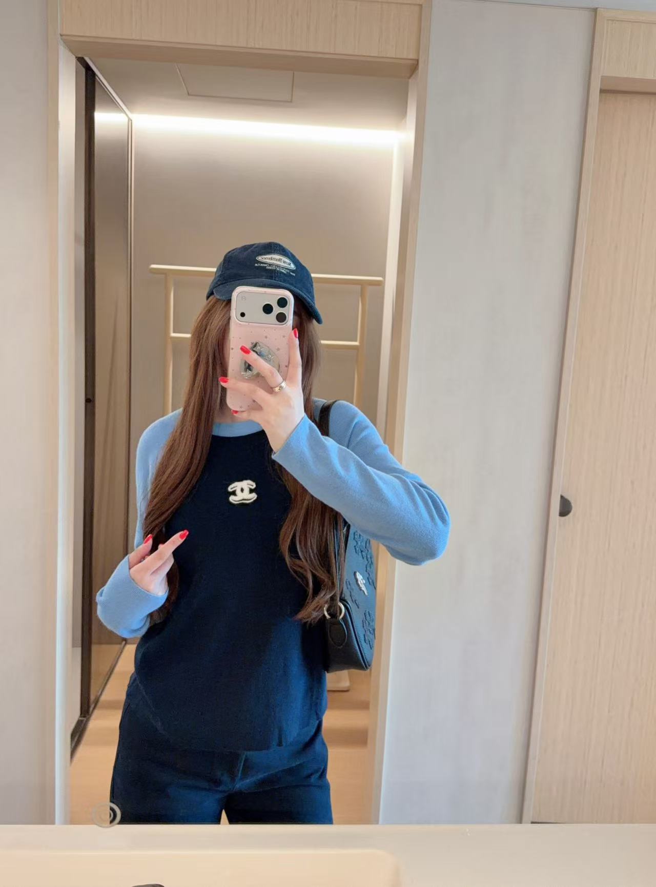 CHANE1 ダブルC カラーブロック 長袖Tシャツ【50％割引+送料無料】