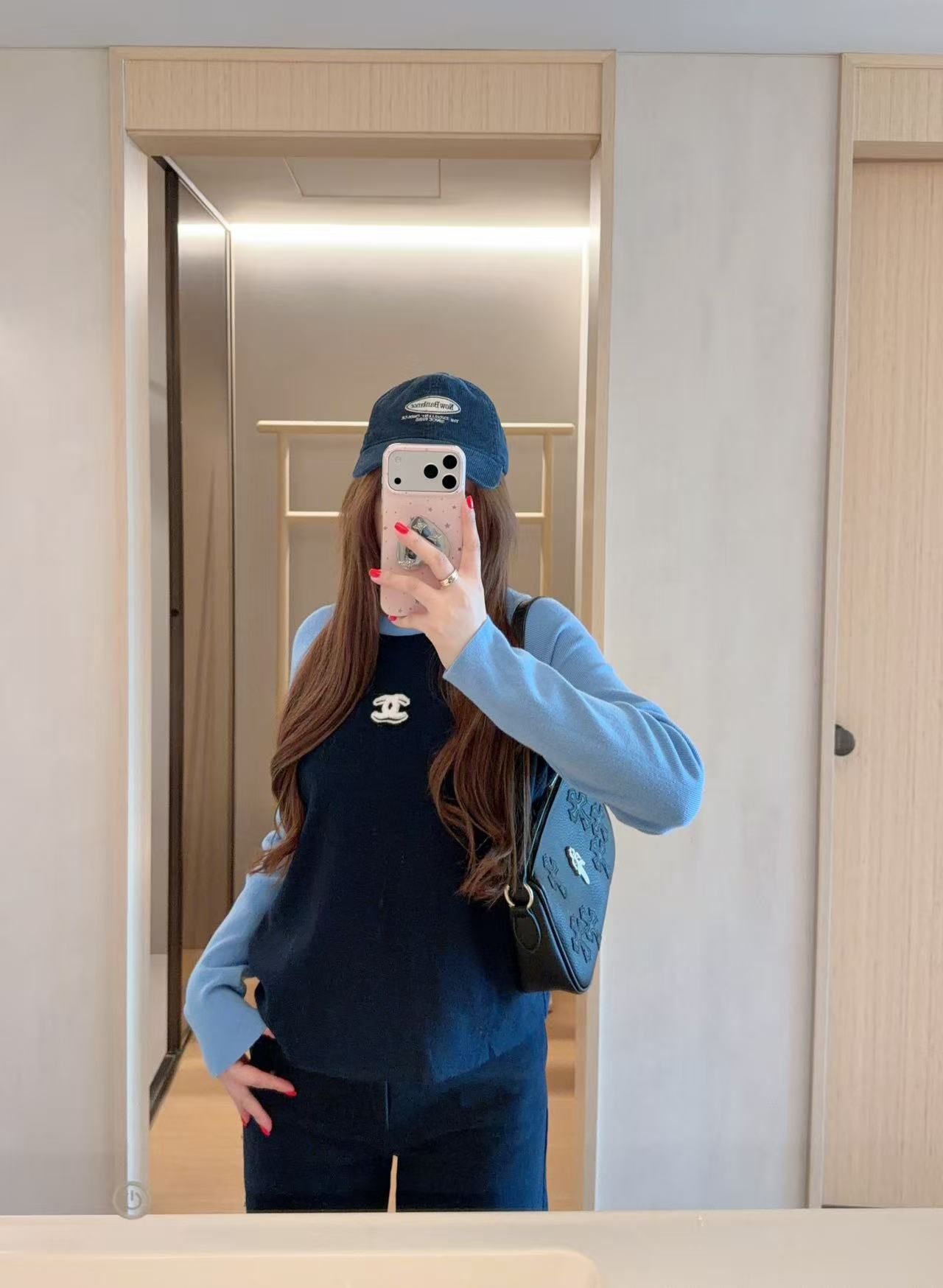 CHANE1 ダブルC カラーブロック 長袖Tシャツ【50％割引+送料無料】