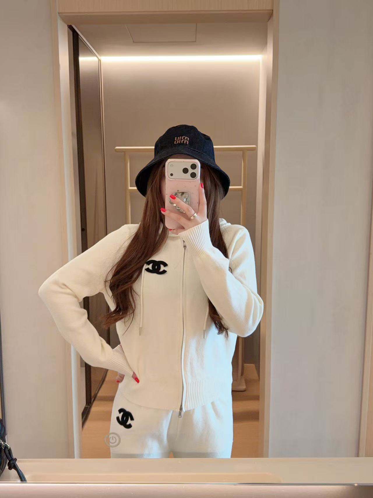 CHANE1 ダブルCニットカーディガン＋パンツ ツーピースセット【50％割引+送料無料】