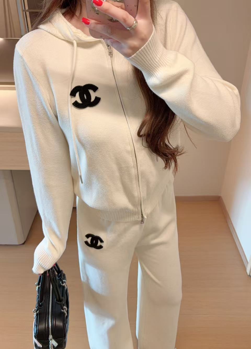 CHANE1 ダブルCニットカーディガン＋パンツ ツーピースセット【50％割引+送料無料】
