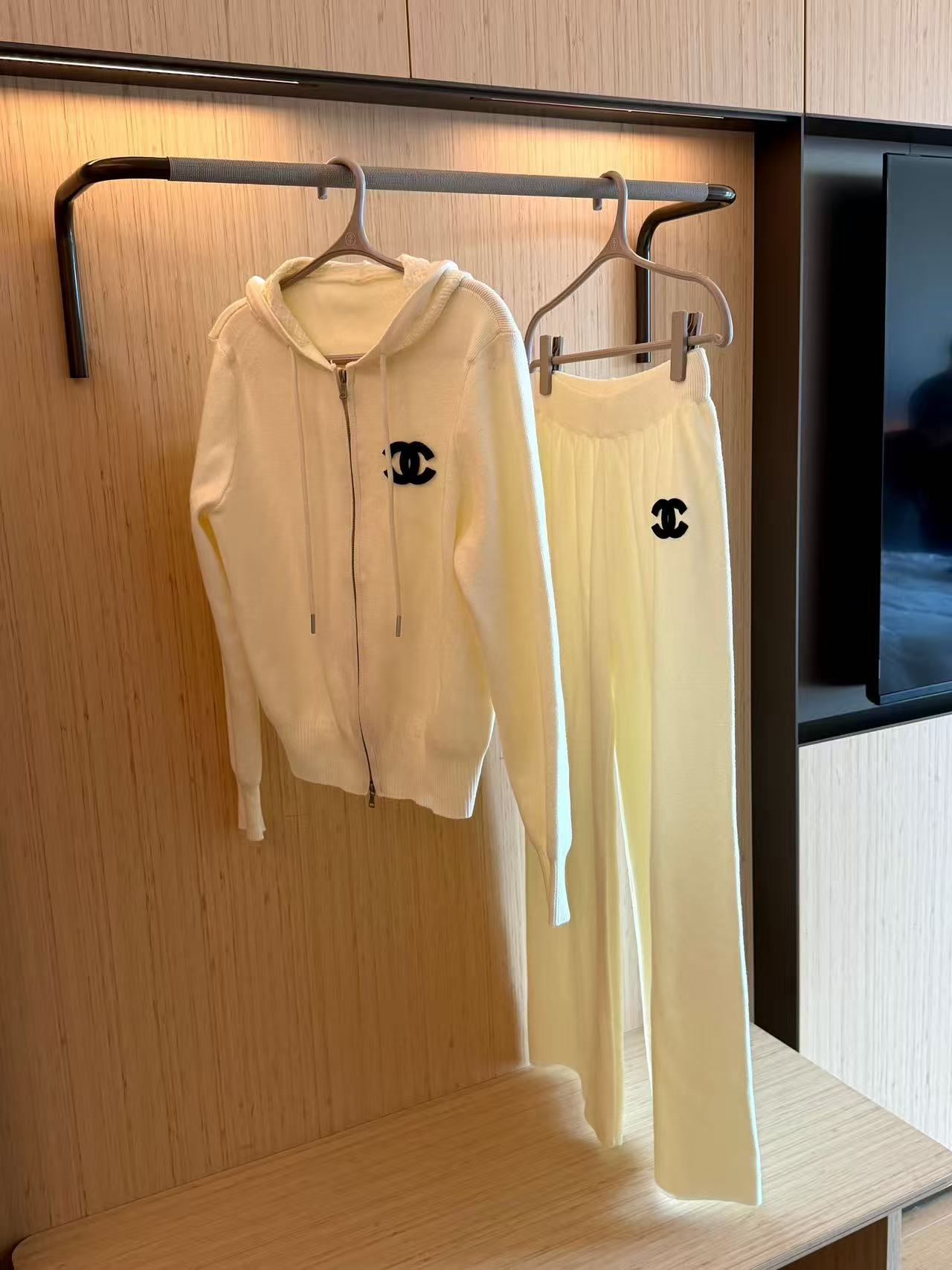 CHANE1 ダブルCニットカーディガン＋パンツ ツーピースセット【50％割引+送料無料】