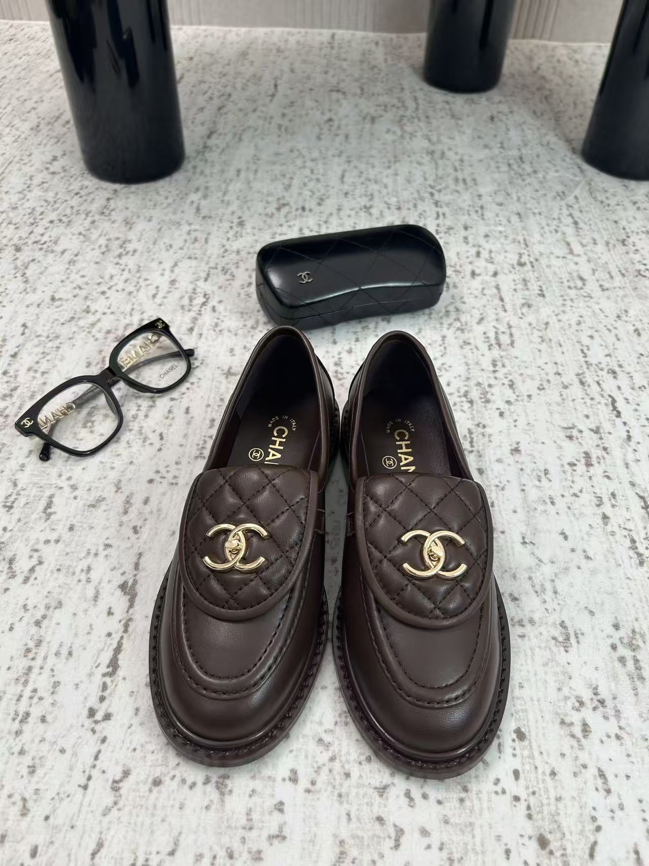 CHANE1 高品質ダブルCレザーフラットシューズ【50％割引+送料無料】