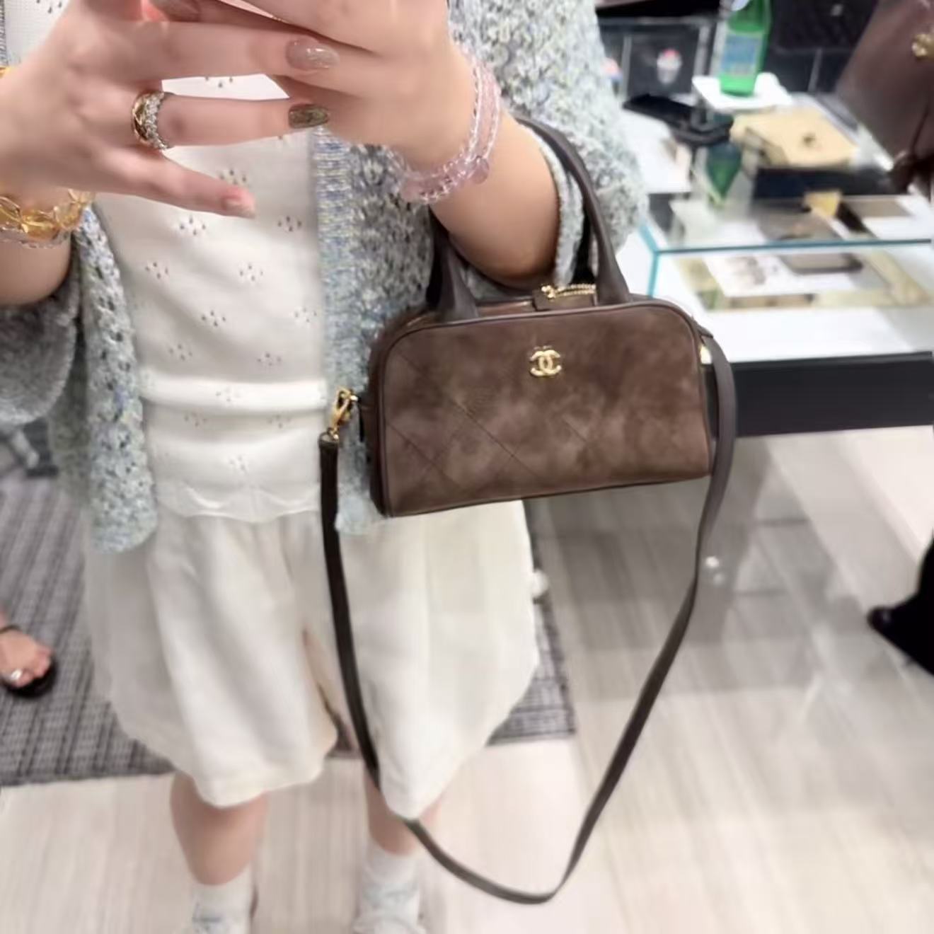 CHANEL ディアスキン ボウリングバッグ【50％割引+送料無料】